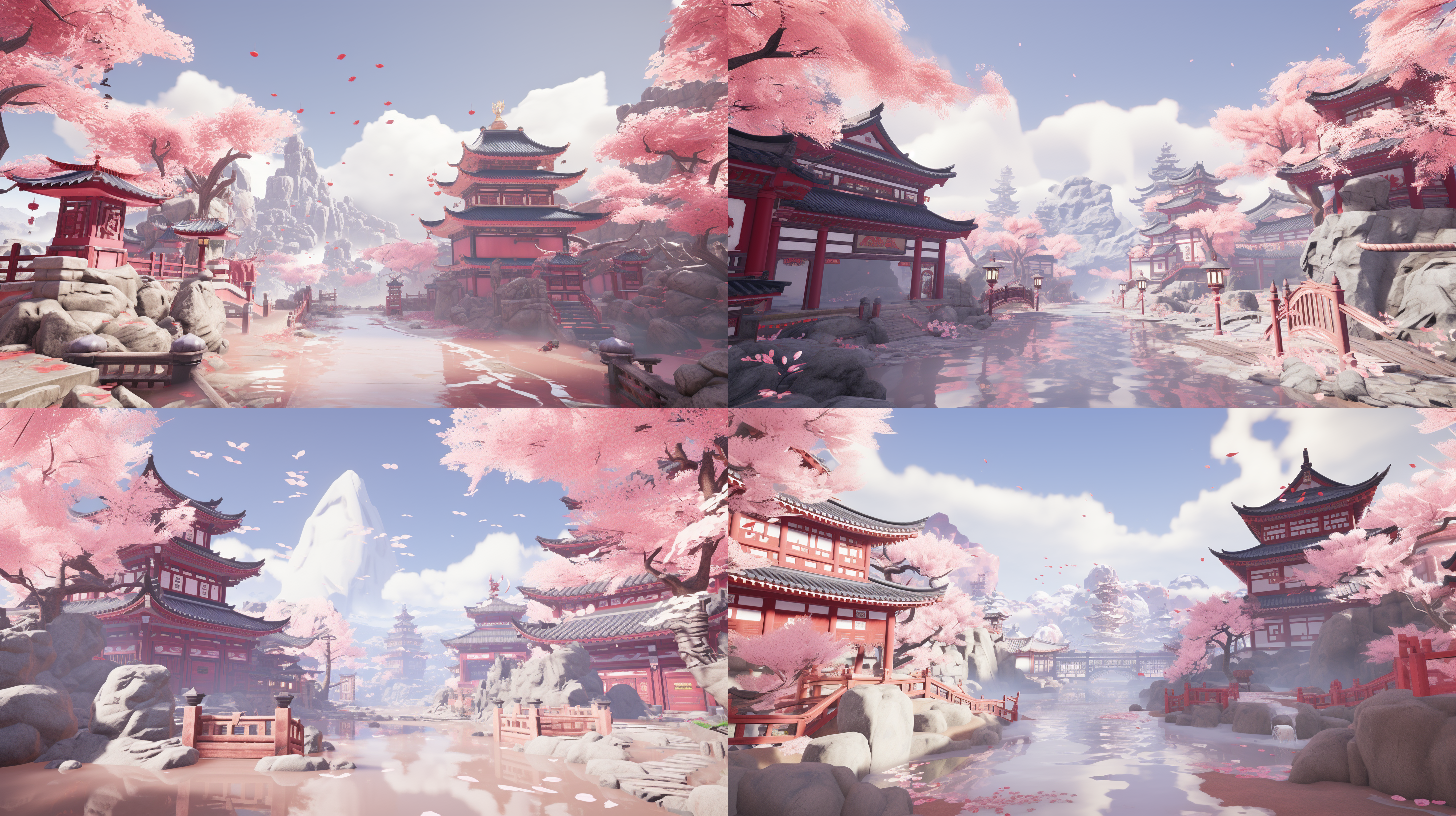 第三人称视角，神殿，银河星波未来主义月球风格，中国游戏原神风格，空灵超现实景深，神秘感，游戏界面，温馨，梦幻，藏宝阁，白天，中国风，梦幻，白天的场景，浅色的色系