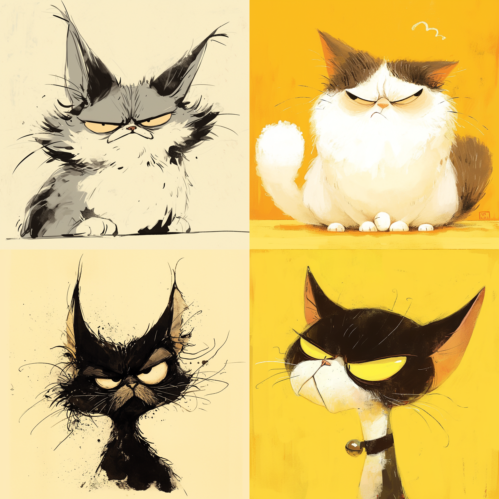 猫，嫌弃的表情，水墨卡通，搞怪造型