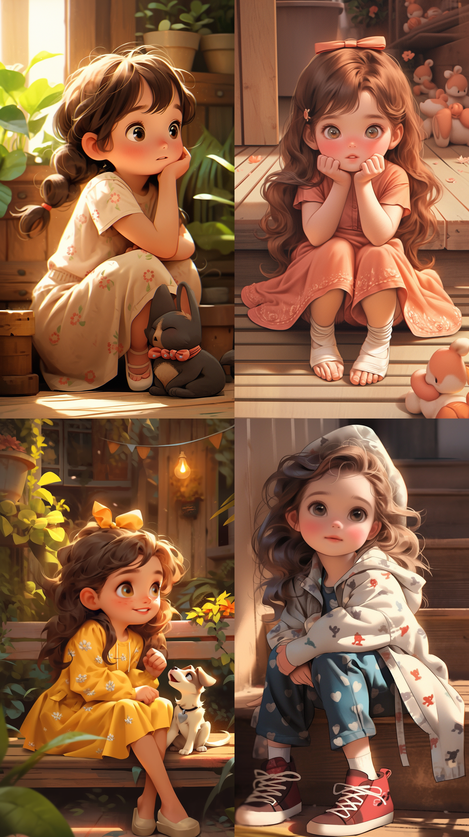 坐在木地板的一个女孩，逗人喜爱的数字式艺术，逗人喜爱动画片，逼真的逗人喜爱的女孩画，逗人喜爱的动画画角色，可爱的插图，可爱的数字绘画，由爱丽丝普林，卡通可爱，非常可爱和孩子气，倪端，可爱的肖像，由nil gleyen，可爱的详细的数字艺术