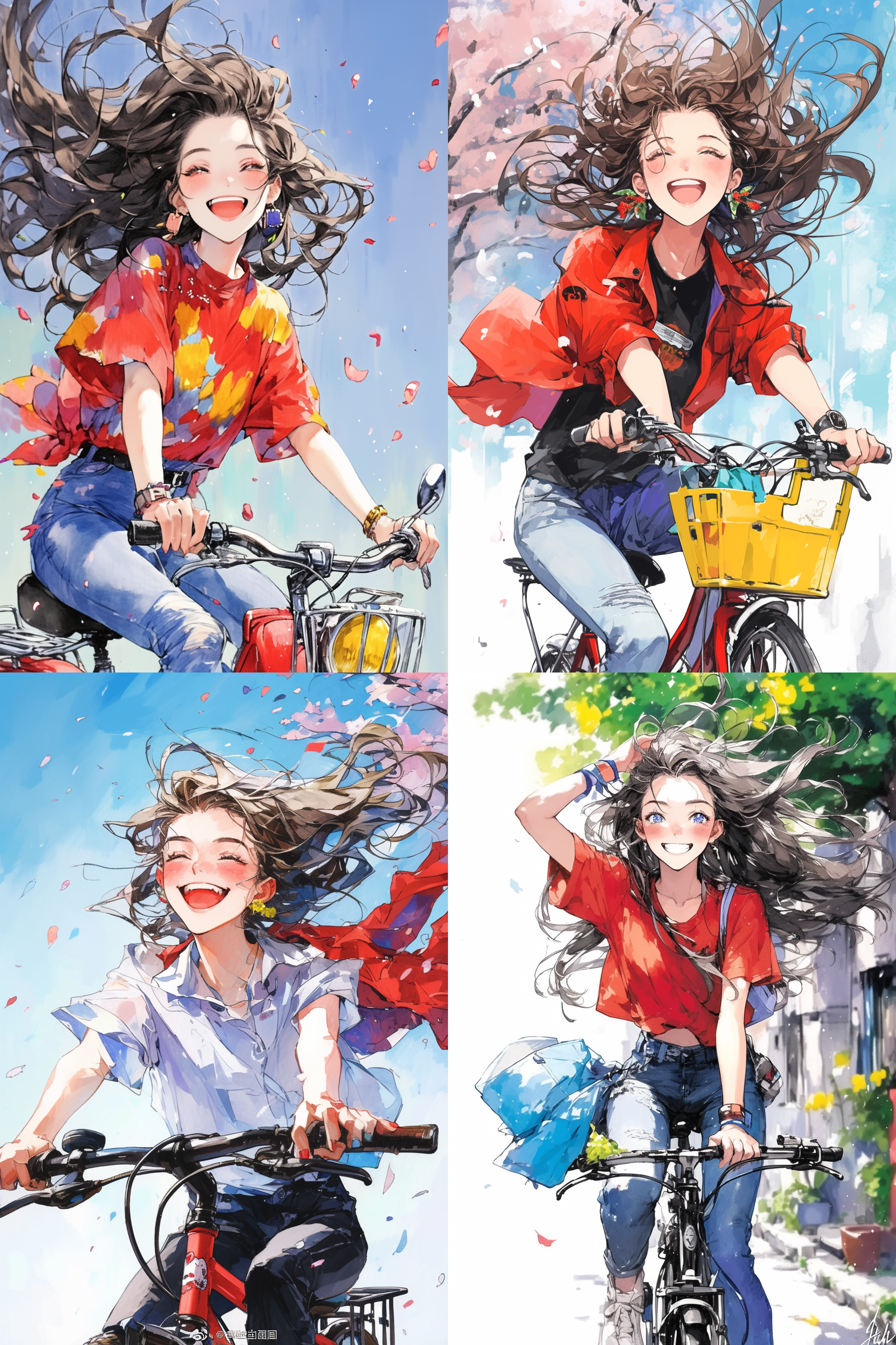 骑往春天的少女，骑自行车，美丽的女孩，开心的迎接阳光