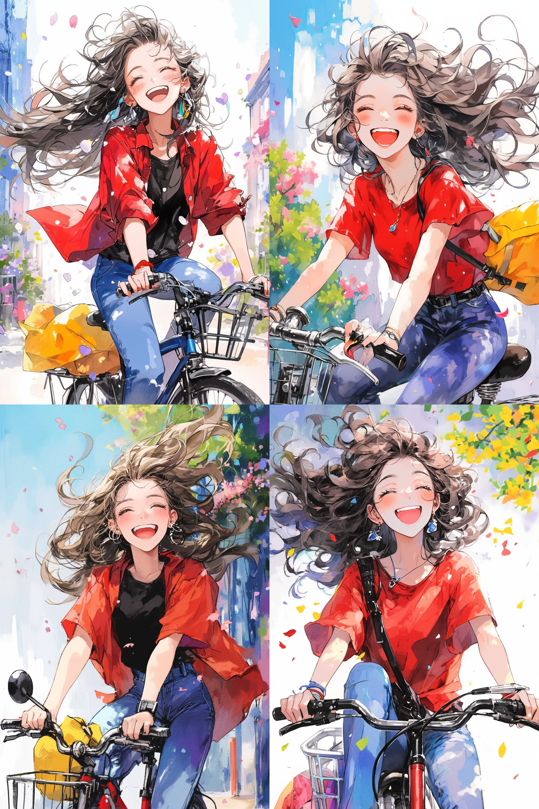 骑往春天的少女，骑自行车，美丽的女孩，开心的迎接阳光