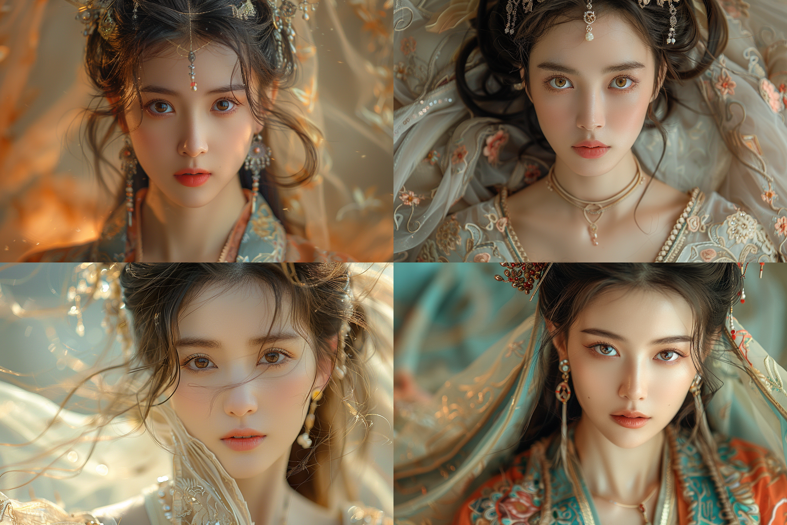 a classical beauty with long flowing hair, adorned in luxurious attire. the scene captures a sense of timeless elegance and opulence reminiscent of ancient royalty. the color temperature is warm, enhancing the rich textures of the elaborate garments. the facial expression exudes grace and sophistication, with a hint of mystery in her eyes. the photograph is taken by chen shi yu, using a canon eos 5d mark iv camera, set at an aperture of f/4, iso 400, and a shutter speed of 1/125 sec. the composition is carefully arranged to highlight the intricate details of the ornate clothing and the cascading locks of hair. the overall atmosphere is regal and enchanting, transporting the viewer to a bygone era of beauty and splendor.