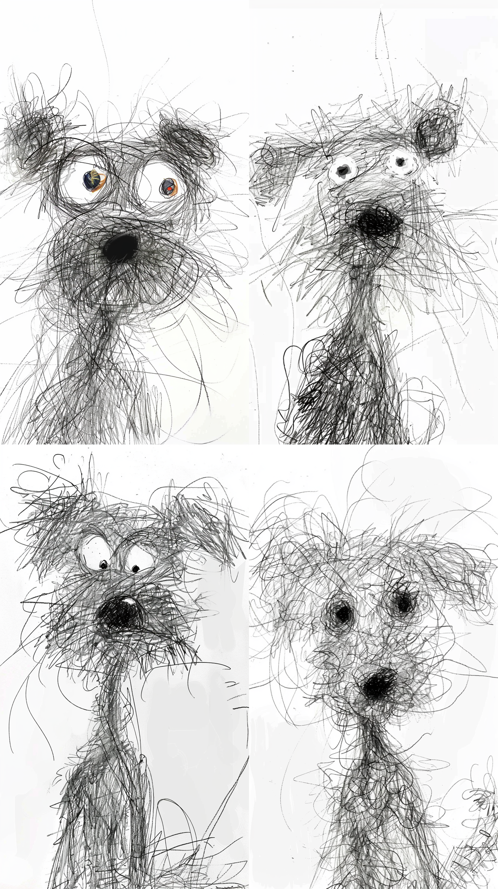 铅笔画，画风潦草的小狗