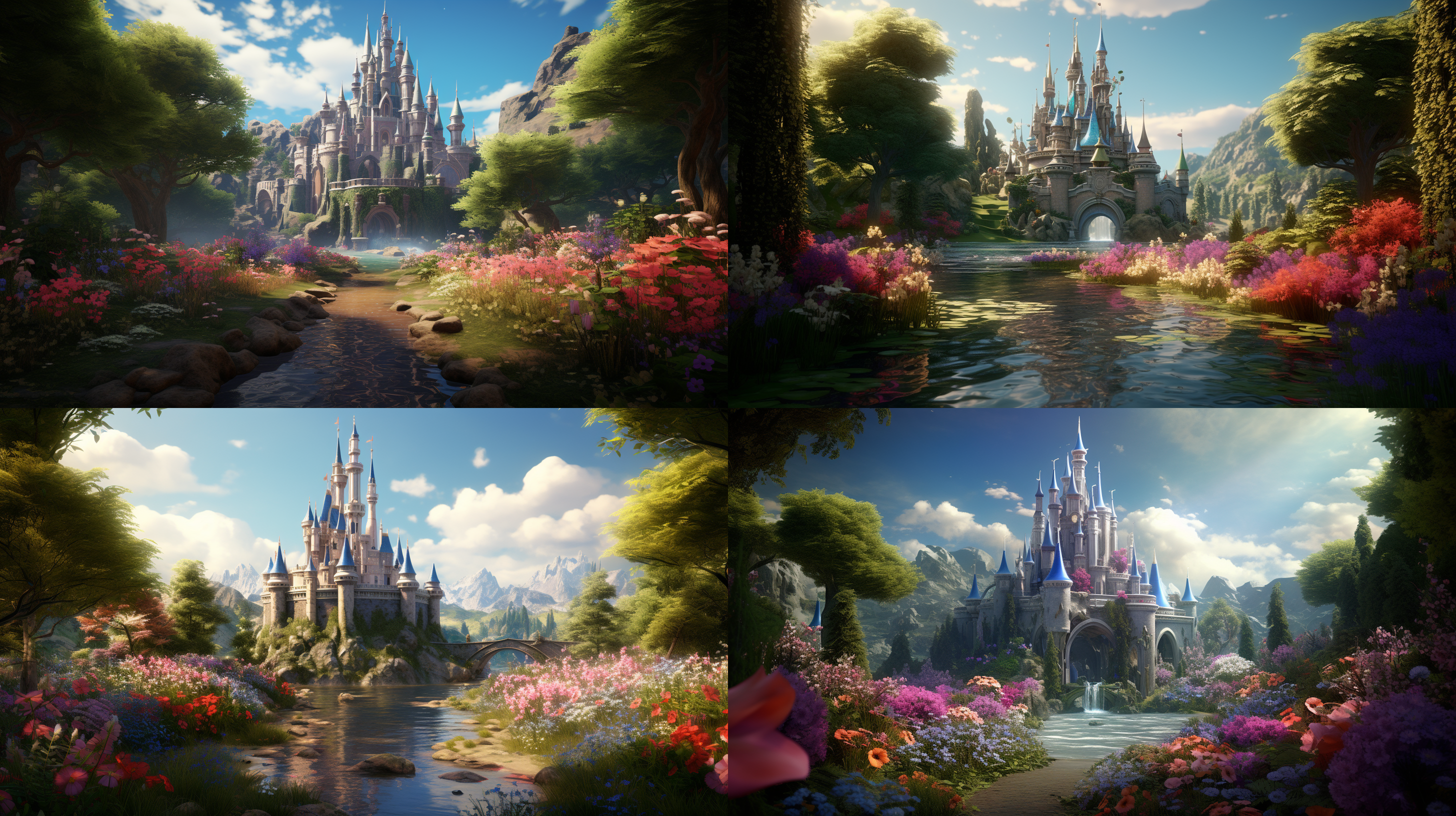 3d animation, personality: johnny with wide eyes and a sense of wonder, walking through a lush forest filled with colorful flowers and sparkling streams, a majestic castle in the distance, unreal engine, hyper real