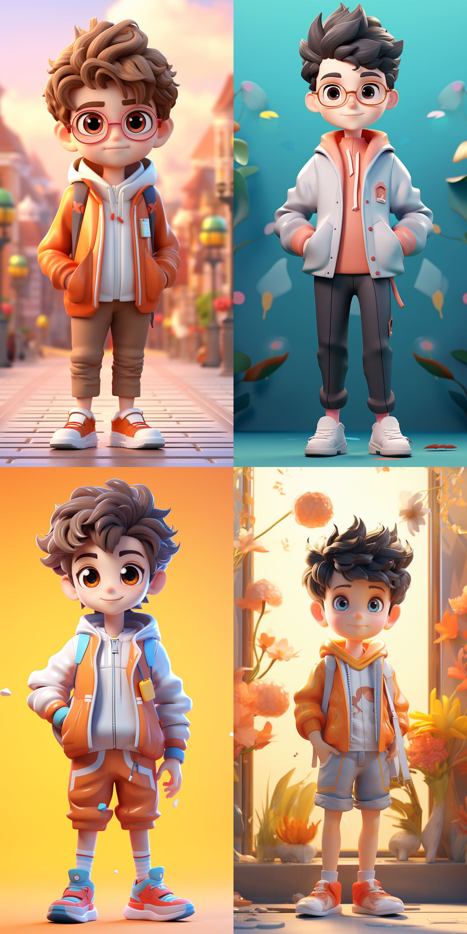 一个可爱的男孩，看着镜头，站得自然饱满，穿着衣服。高端自然配色，明亮和谐，可爱多彩，光线追踪，泡泡商城风格，设计简洁，ip盲盒形象，人物设计细节，有趣的人物设计，行为，海派，有机雕塑，c4d风格，卡通写实，图书插图风格，4k展示，