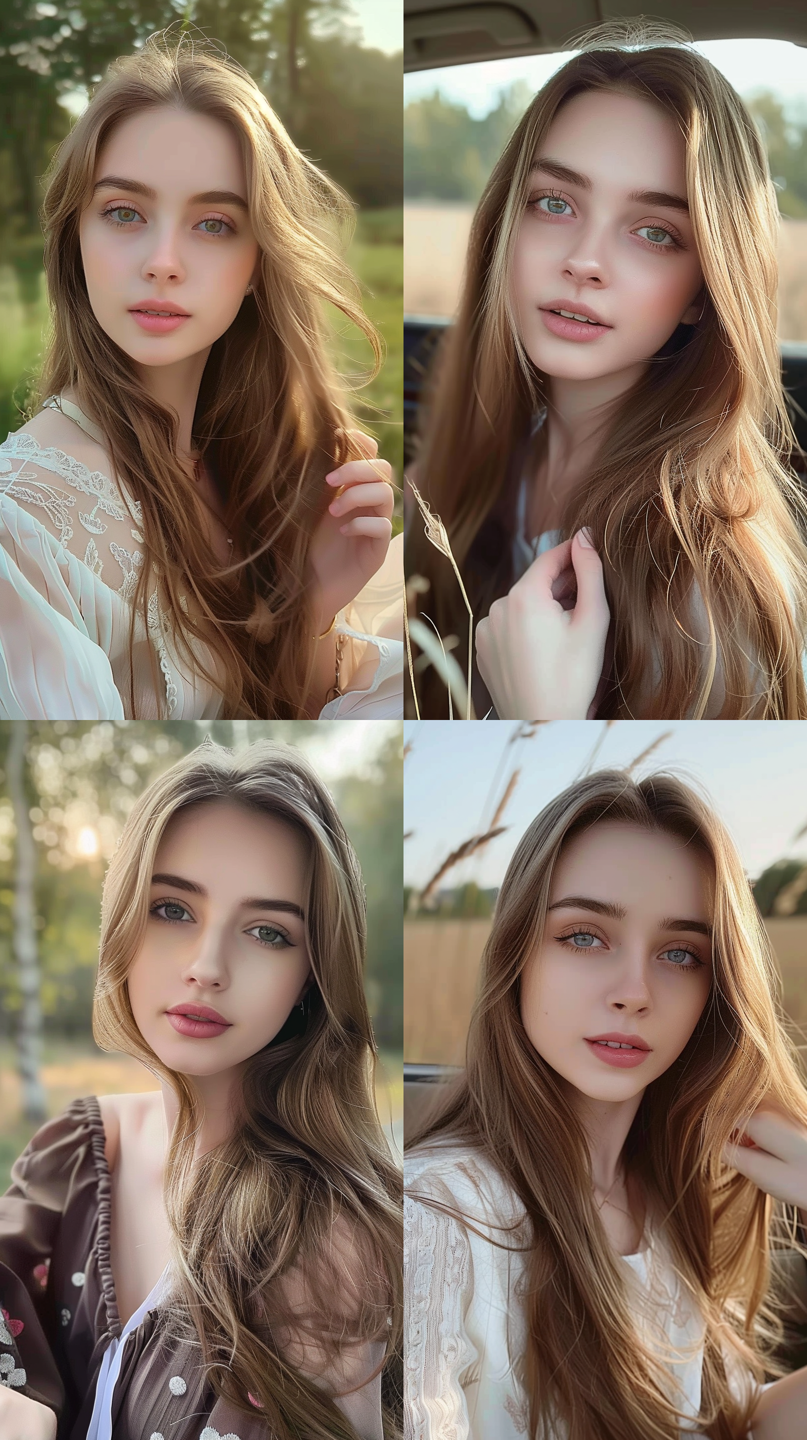 白俄罗斯女人，御女风格，长发，迷人眼睛，身高170，体重100斤，户外风景，柔和光线，中焦镜头，清晰对焦，自然肖像，温暖色调，优雅。