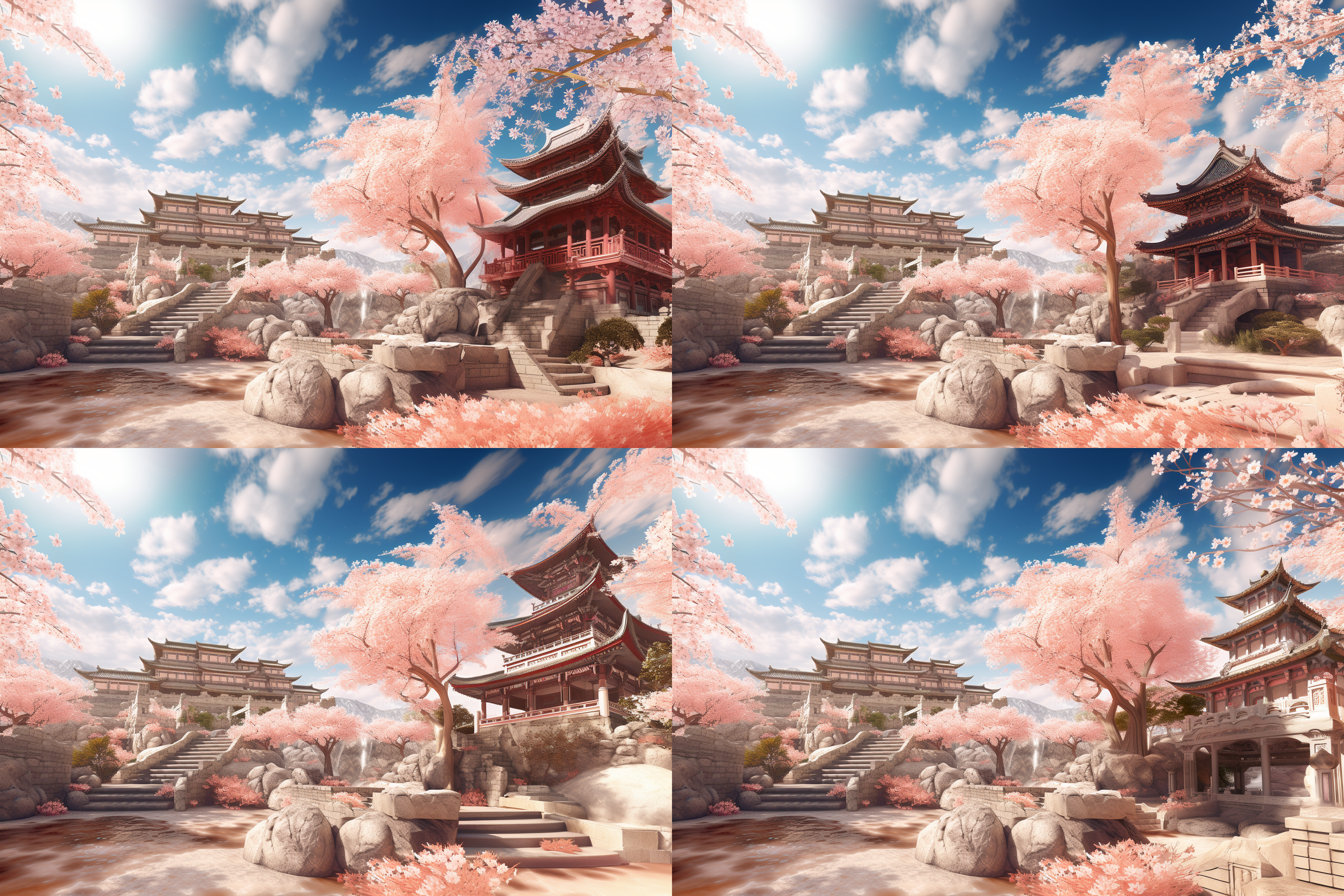 桃园誓约，暖色调，大光圈，旗帜飘扬，壮丽，古建筑，山谷，中午，香云，古朴，壮观。风格化100版本5.2，画面比例1:1。