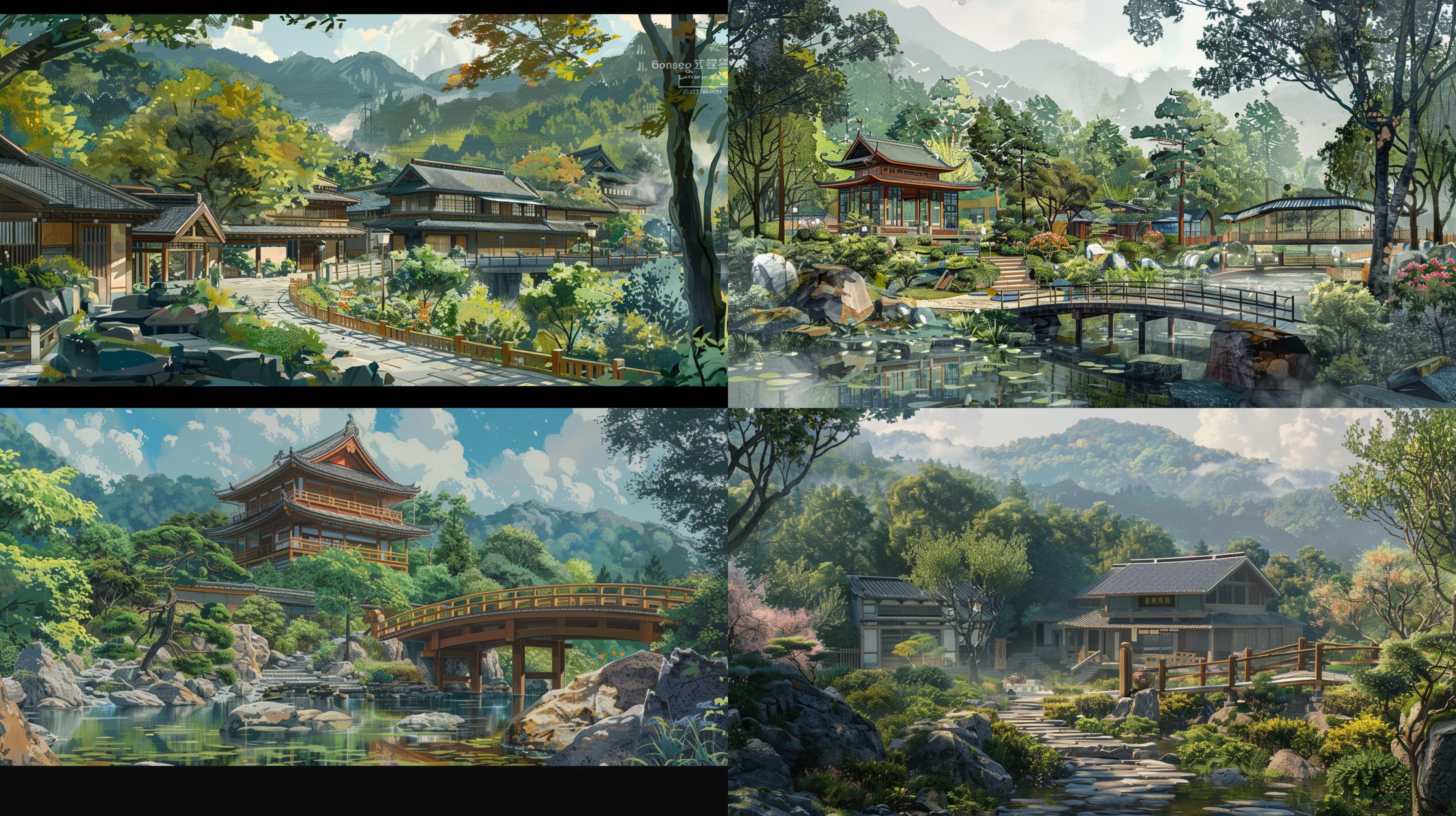 画一张恩施吊桥楼前的茶园图片