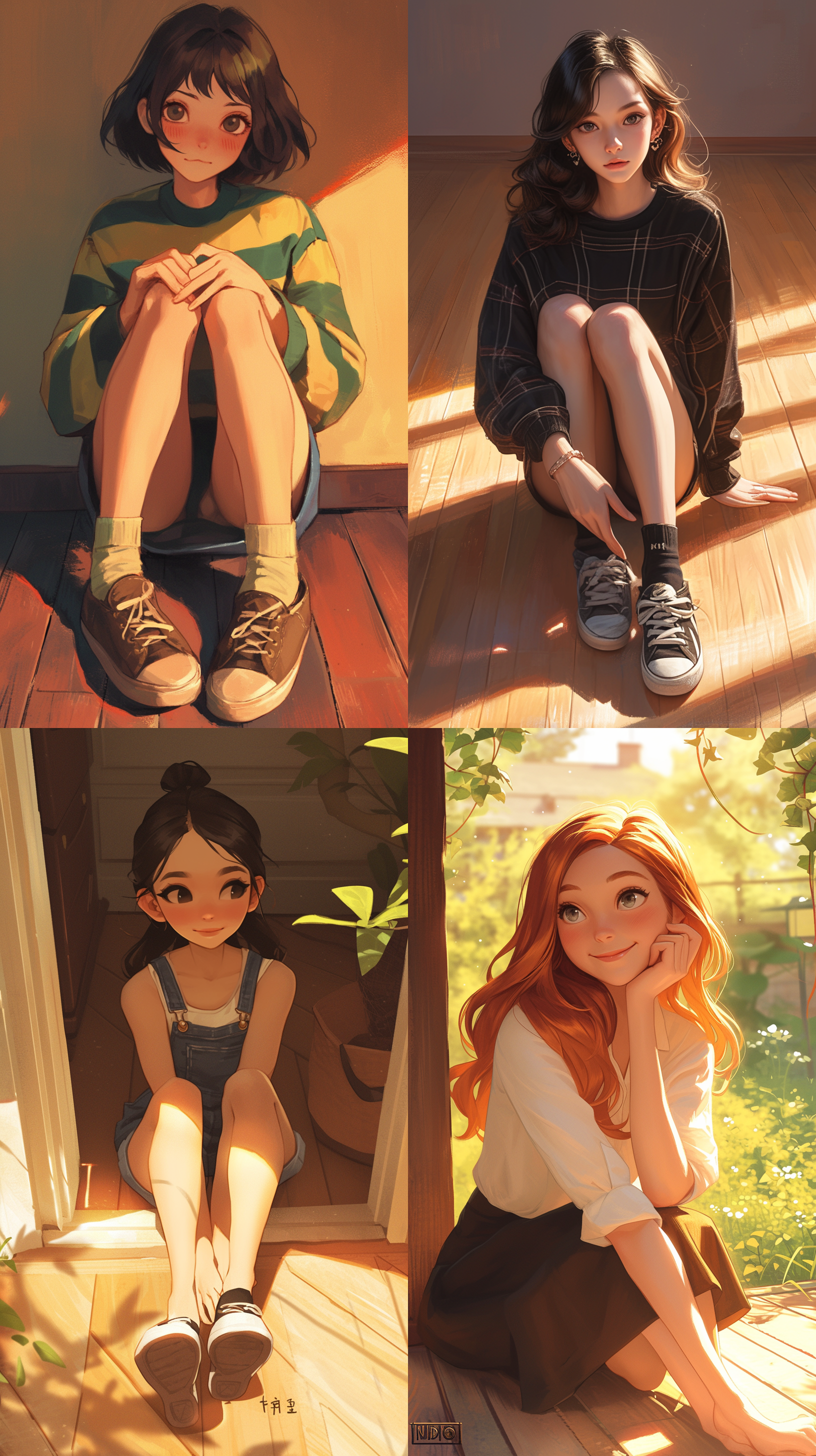 坐在木地板的一个女孩，逗人喜爱的数字式艺术，逗人喜爱动画片，逼真的逗人喜爱的女孩画，逗人喜爱的动画画角色，可爱的插图，可爱的数字绘画，由爱丽丝普林，卡通可爱，非常可爱和孩子气，倪端，可爱的肖像，由nil gleyen，可爱的详细的数字艺术