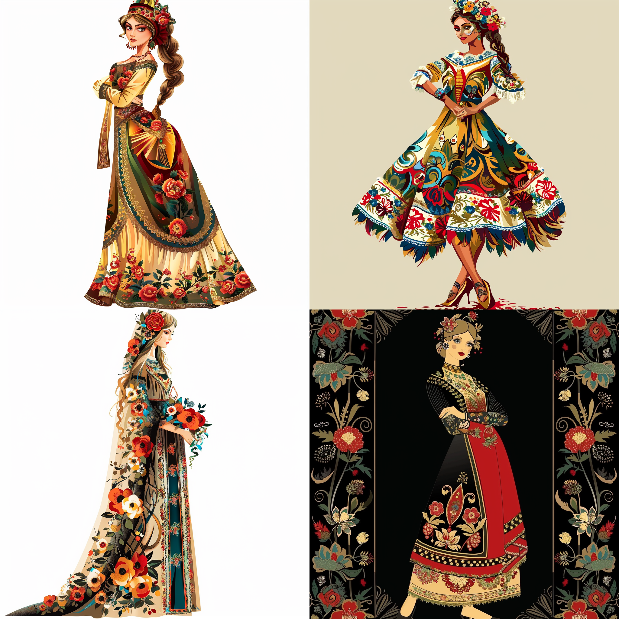 imagine a russian beauty with a traditional kokoshnikt, standing in full body view, elegant temperament，mai, in the style of picasso, rich in details and expressions, beautiful body, 8k, panoramic, ultra high definition, exquisite features, pretty makeup, long legs, plump, vector decoration，the picture should be in the form of mandala