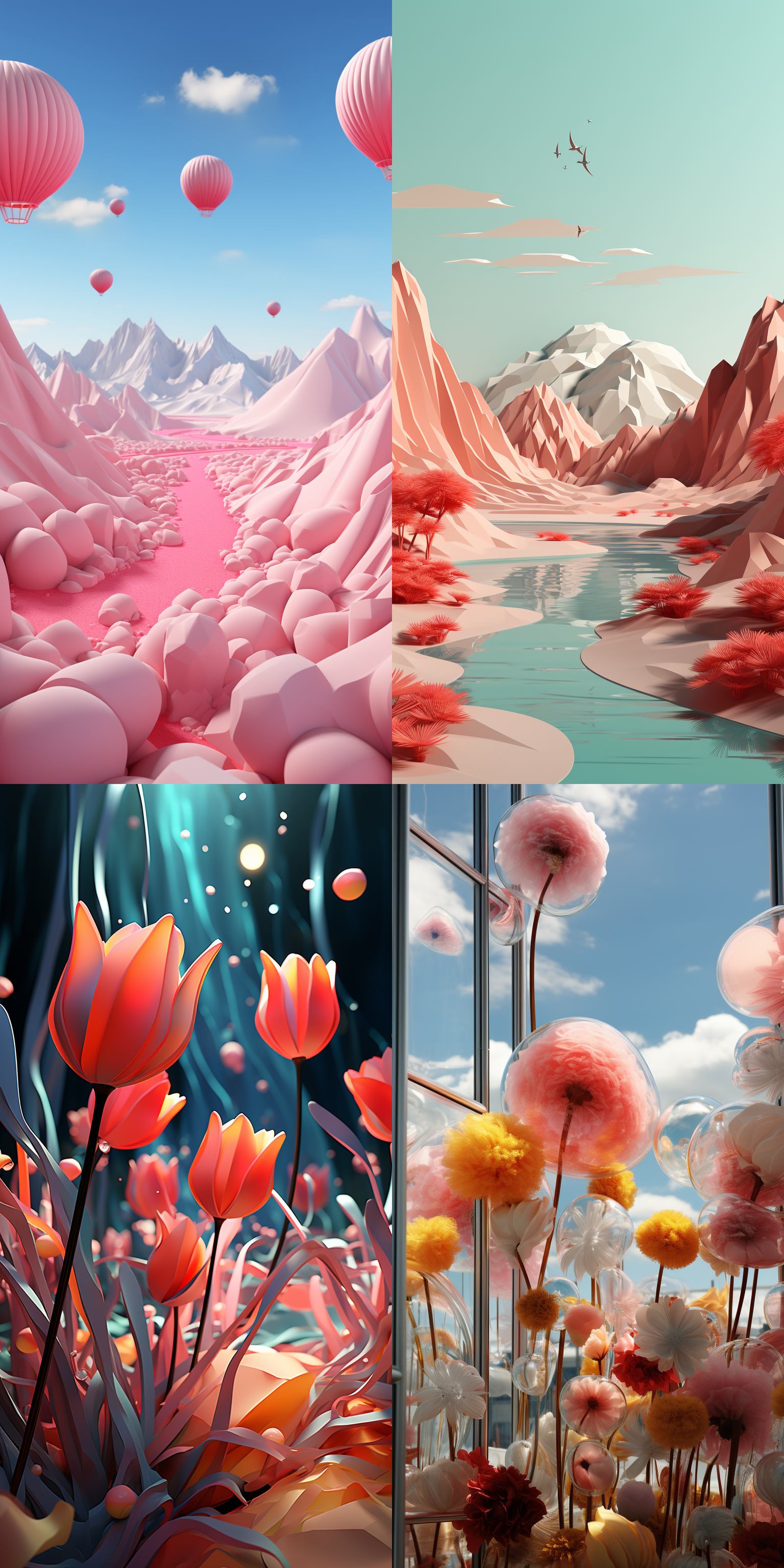 春天时节，可爱卡通设计，梦幻视觉效果，软雕塑，网络摄像头，鲜艳色彩，大胆形状，花朵，抓拍时刻，细腻光泽，3d，阳光明媚，鲜艳色彩，大胆配色，超高画质，前景虚化。