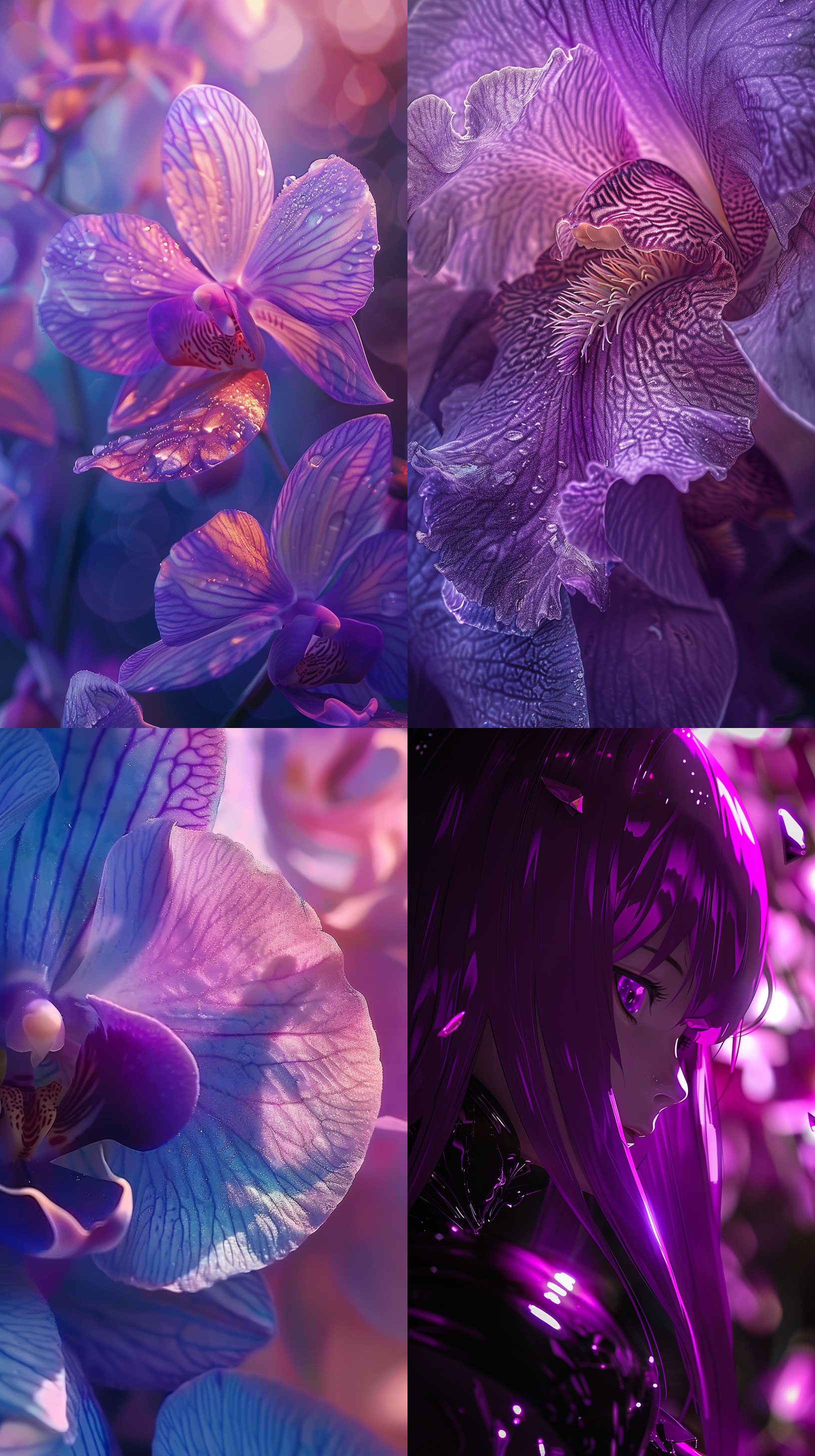 紫色兰花 、兰花、特写镜头、中景镜头、室外光线、日光光源、真实质感、4k高清