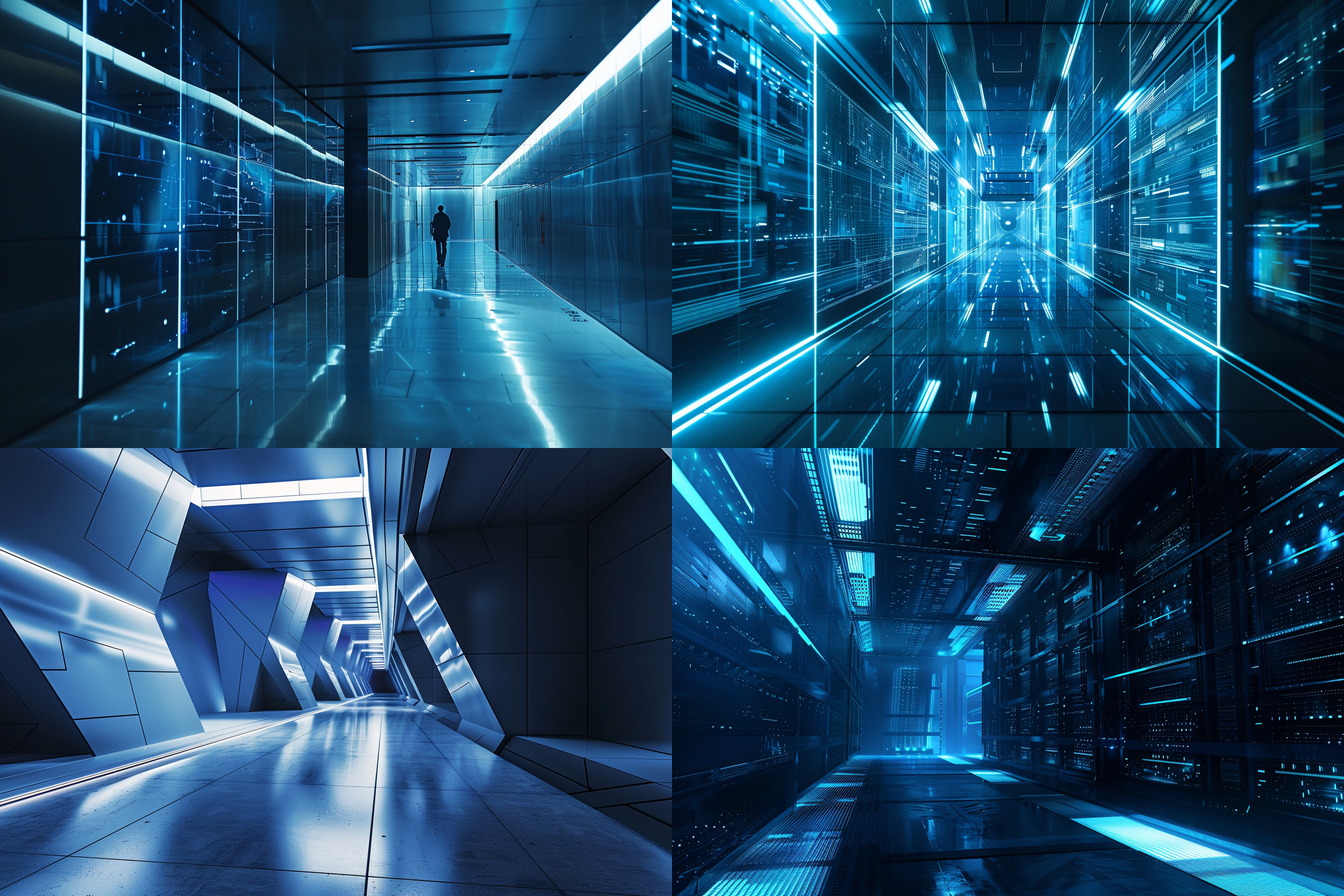 shield,future,screen data center,big data,a sense of technology with a cool blue color scheme, featuring a minimalist and spacious design that evokes the complexity of neural network systems and conveys a sleek, linear aesthetic.