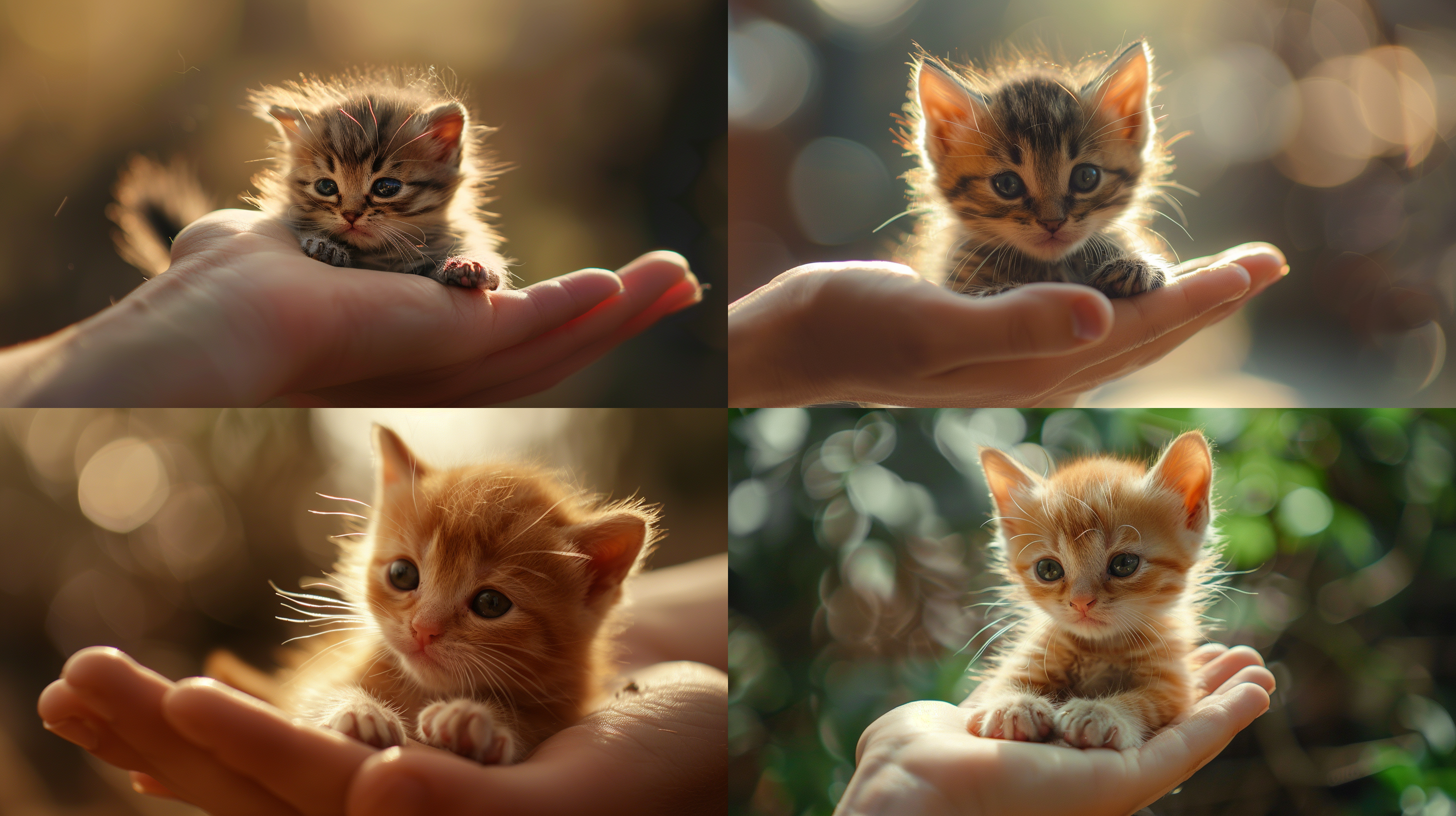 the smallest kitten in the world, super mini kitten, on the palm of the hand, perfect image quality, movie cg