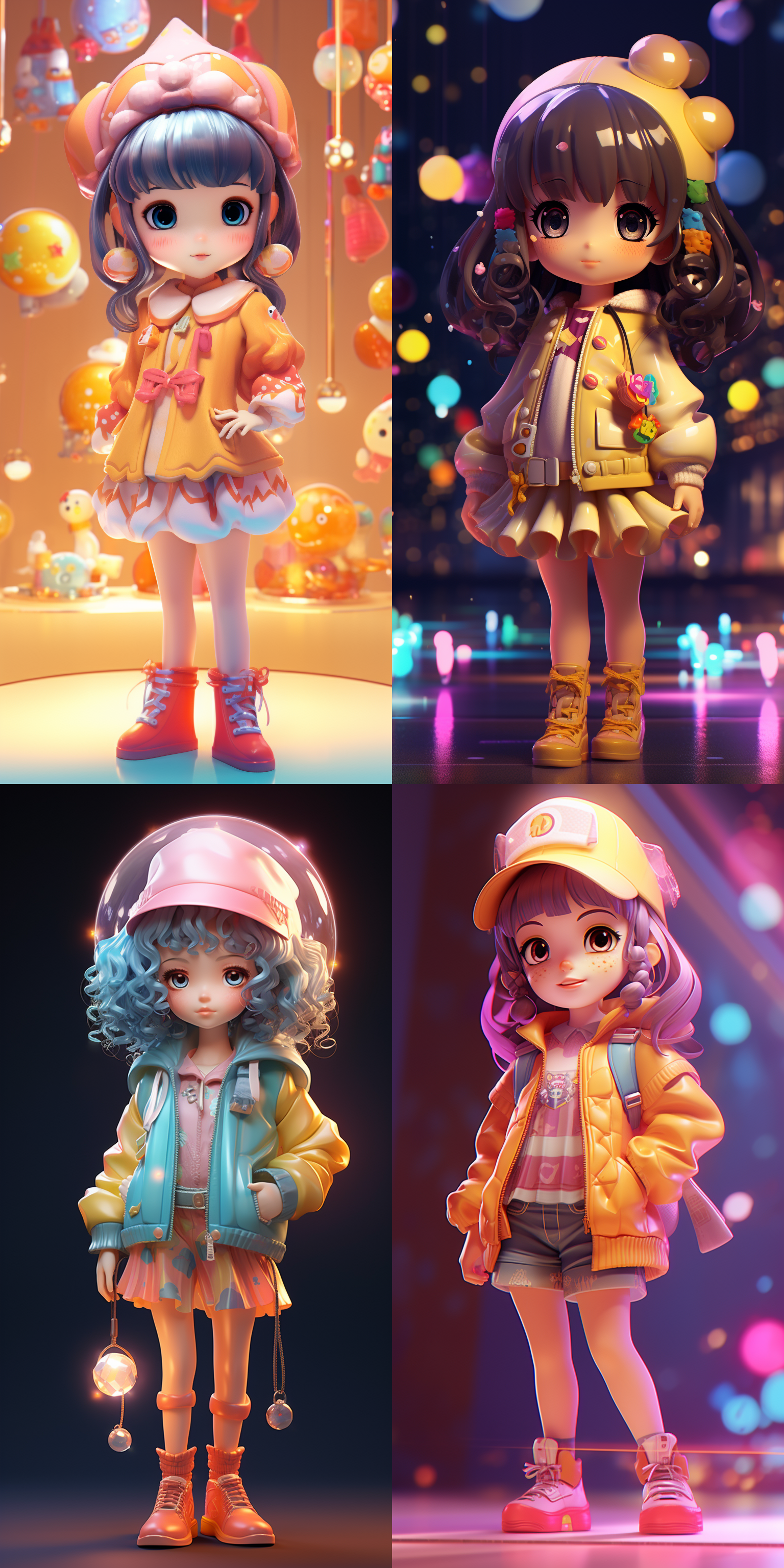 一个可爱的女孩，看着镜头，站得自然饱满，穿着衣服。高端自然配色，明亮和谐，可爱多彩，光线追踪，泡泡商城风格，设计简洁，ip盲盒形象，人物设计细节，有趣的人物设计，行为，海派，有机雕塑，c4d风格，卡通写实，图书插图风格，4k展示，背景为白色