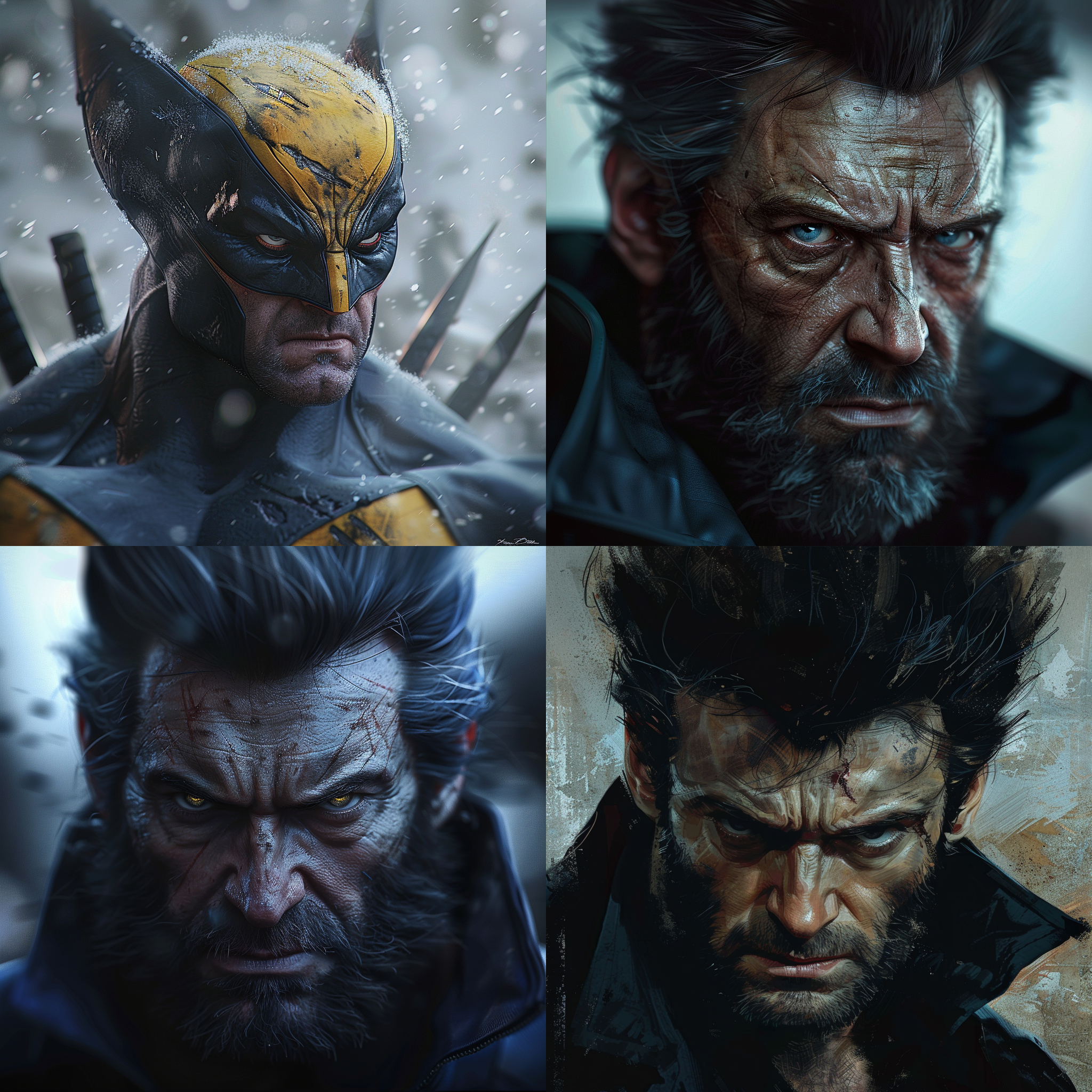 金刚狼，冷眼看着我，轻蔑的眼神，充满了轻视，超级写实，写真，莱卡风格。, 动作，人物特写，冷色调，锐利，暗黑，眼神，怒视，威严。