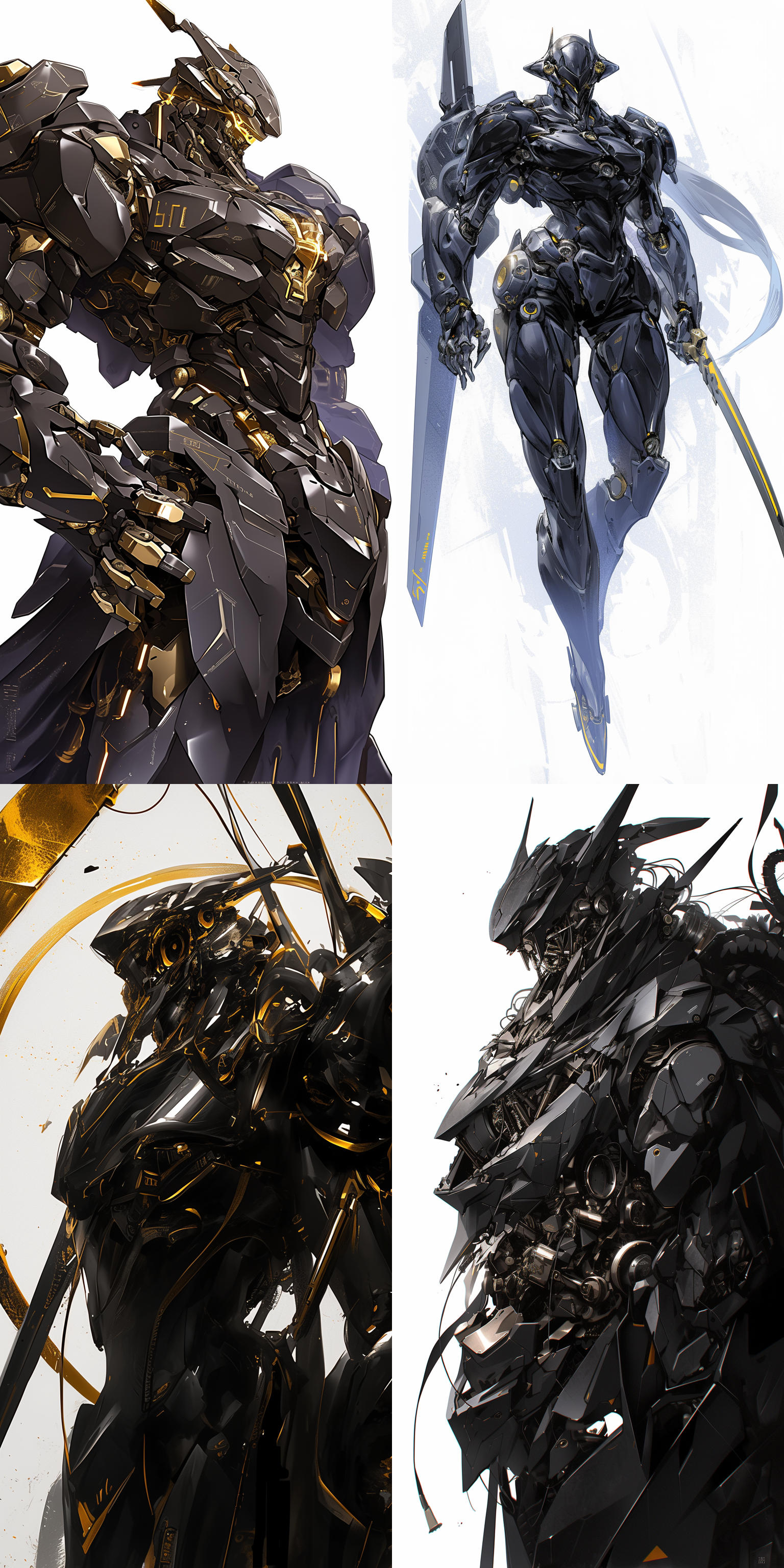 24k超清壁纸，纯黑色战斗机甲战士，机甲泛出光泽，清晰细节，备战姿态，仰视角度，霸气，威慑力，白色背景 干净背景 全身 亮黑 黑 金属质感 仰视视角 虚幻引擎 创风格