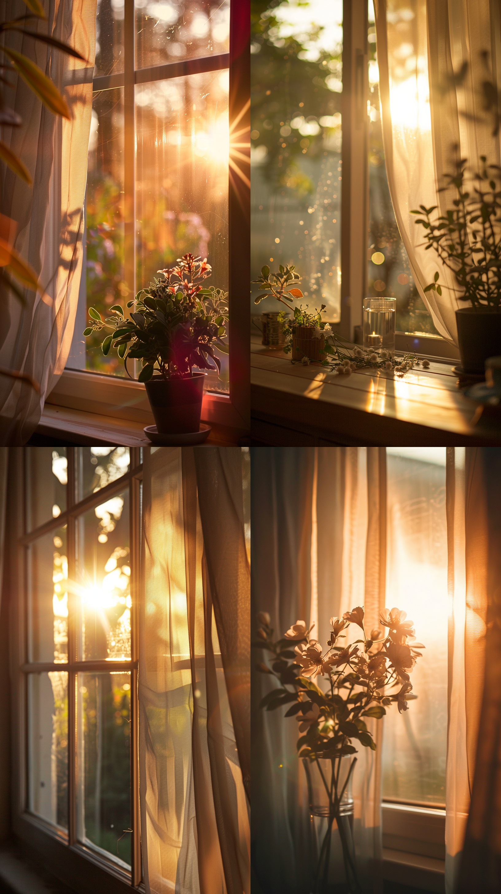 窗外阳光，温暖家居背景，柔和光线，近景抓拍，中焦距，柔和色调