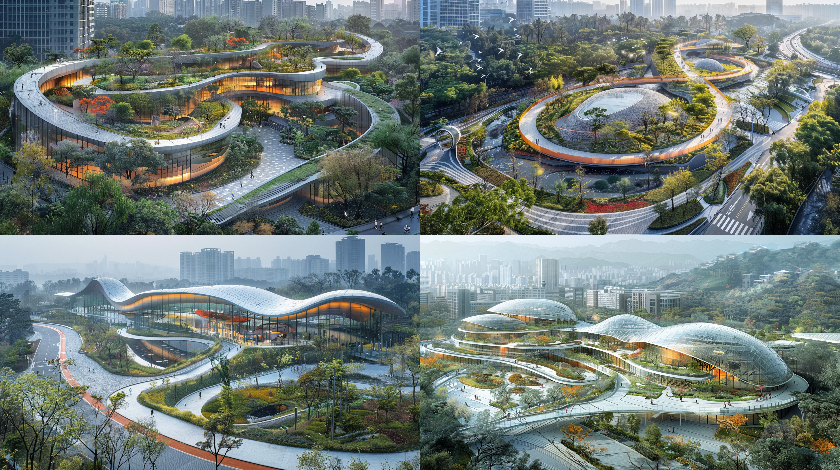 city olymppic park, the design of the world's top landscape masters, extremely humanized landscape, environmental protection red plastic long running track, fitness center, fitness equipment, various landscape tree species, landscape plants and flowers, landscape stones, landscape waterfalls, winding walking channels, crushed stone and pebble paths, landscape floor lamps, the afterglow of the sunset at dusk, bright and colorful sunsets, a stream of tourists, quiet landscape lake water, lovers rowing small boats, advanced amusement facilities, 8k ultra-high definition picture quality, aerial bird's-eye photography, wide-angle aerial photography lens, remove picture noise points.