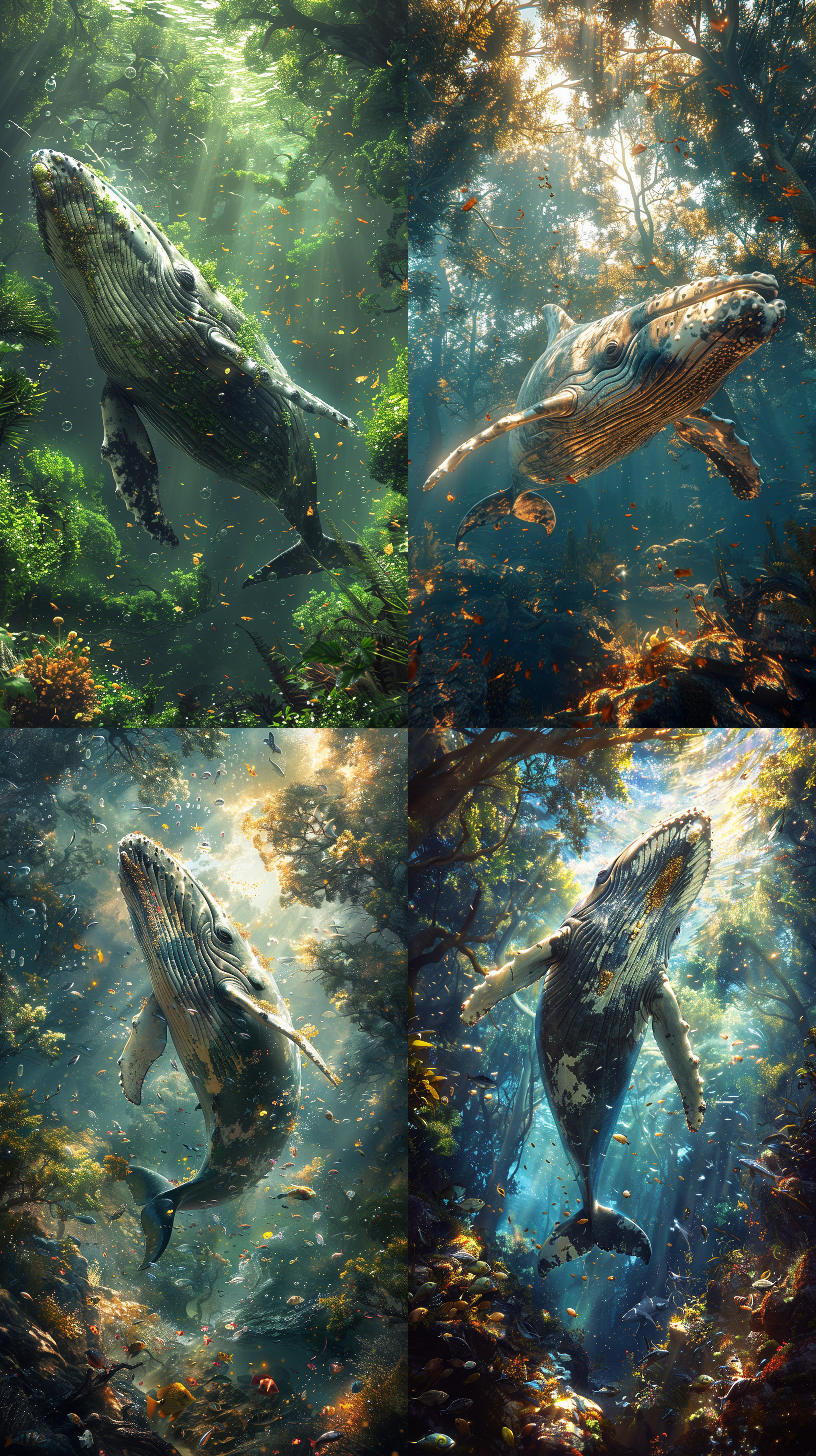 森林 大自然 裡面有一隻鯨魚在游泳 夢幻 自然元素