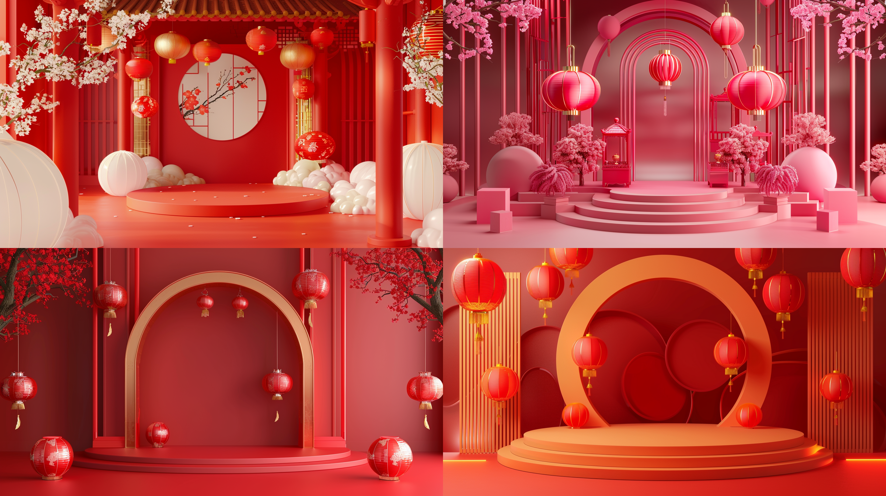 商场宣传活动，中国新年，舞台，3d效果图，纯色背景