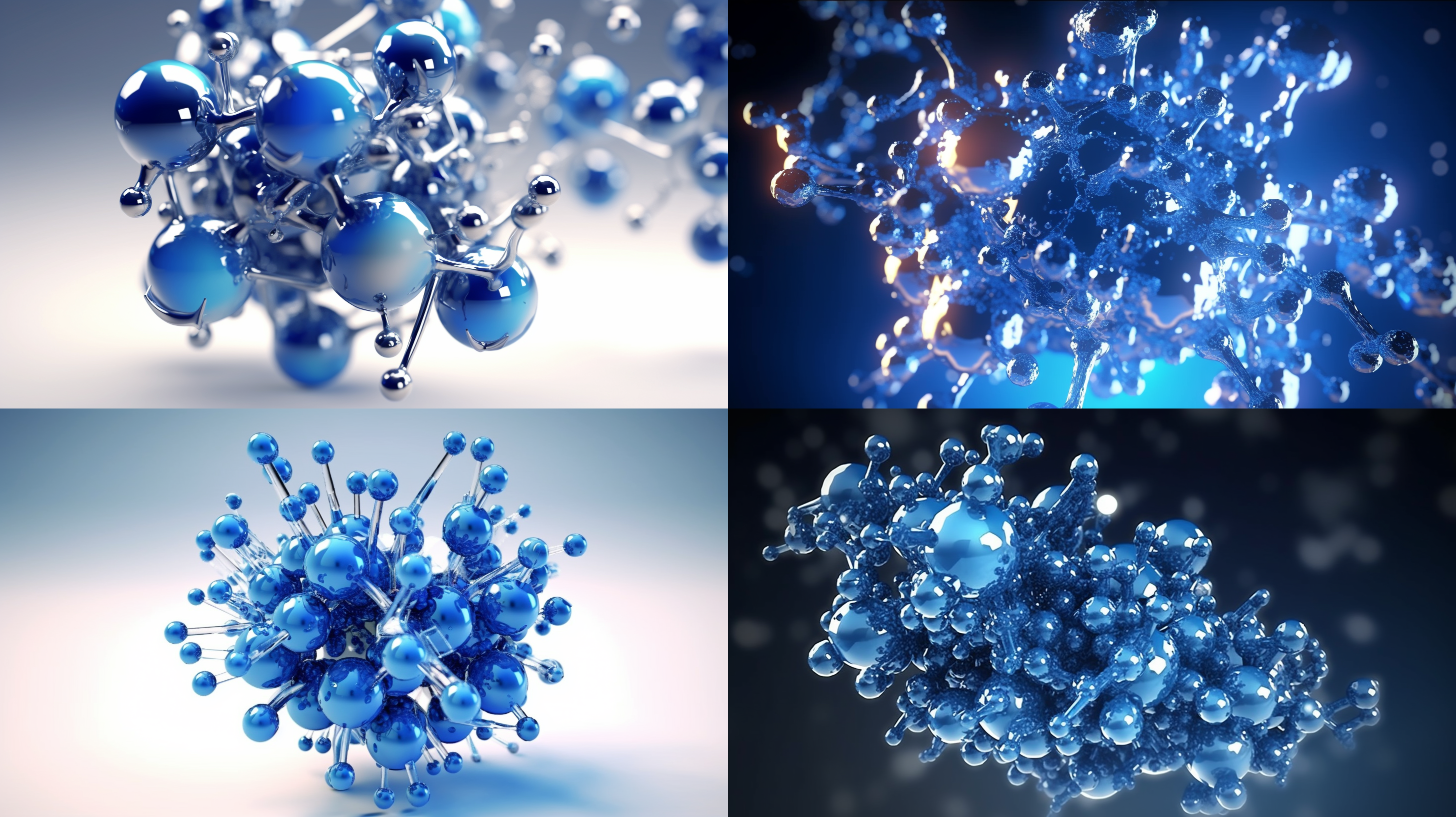 氢气分子元素，蓝色，光斑，粒子光效，白色背景，32k，逼真超细渲染，精致材料，c4d，oc渲染，明亮的氛围感照明