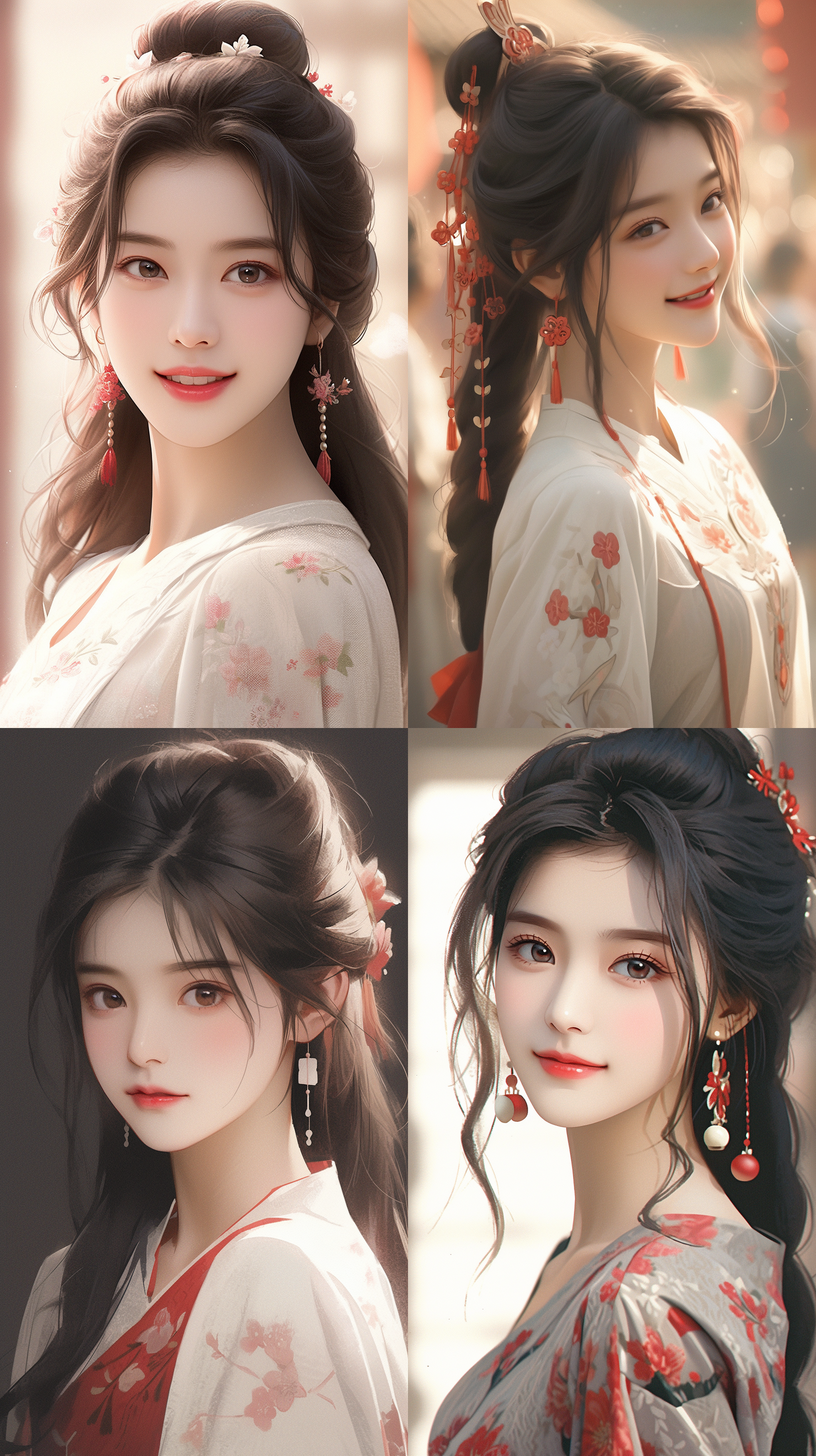 18岁中国美少女，公主褱华丽，唐风汉服，淡淡红晕，红唇微笑，精致耳环，面向镜头，全身镜头，全身照片，最佳画质，高质量，q 5，ar 9:16，暗调，暖色调，端庄优雅。