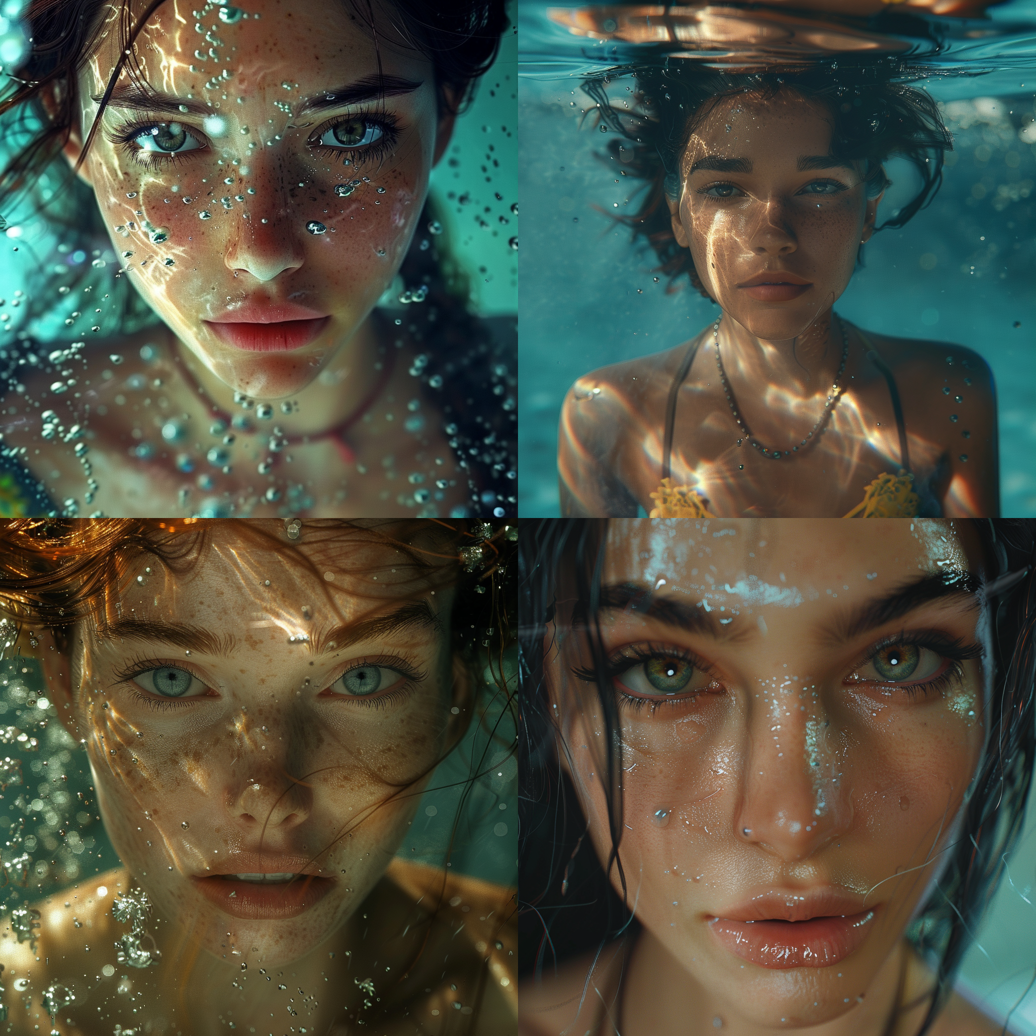 美女，潜水，8k，中间，超写实，写真，定焦，细节拉满，正面像