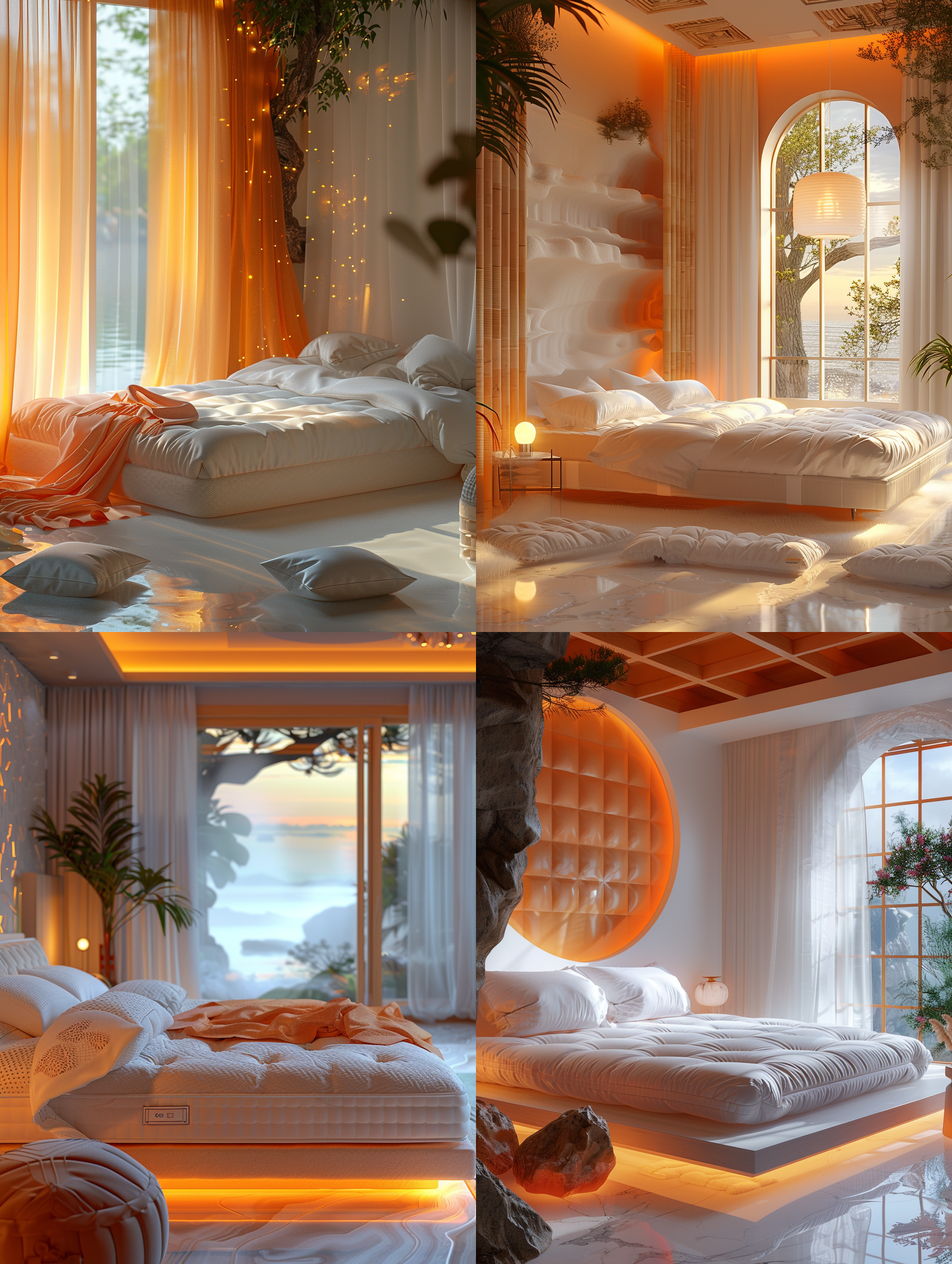 床垫，电商，展台，新潮，环境渲染，清晰，明亮，复杂细节