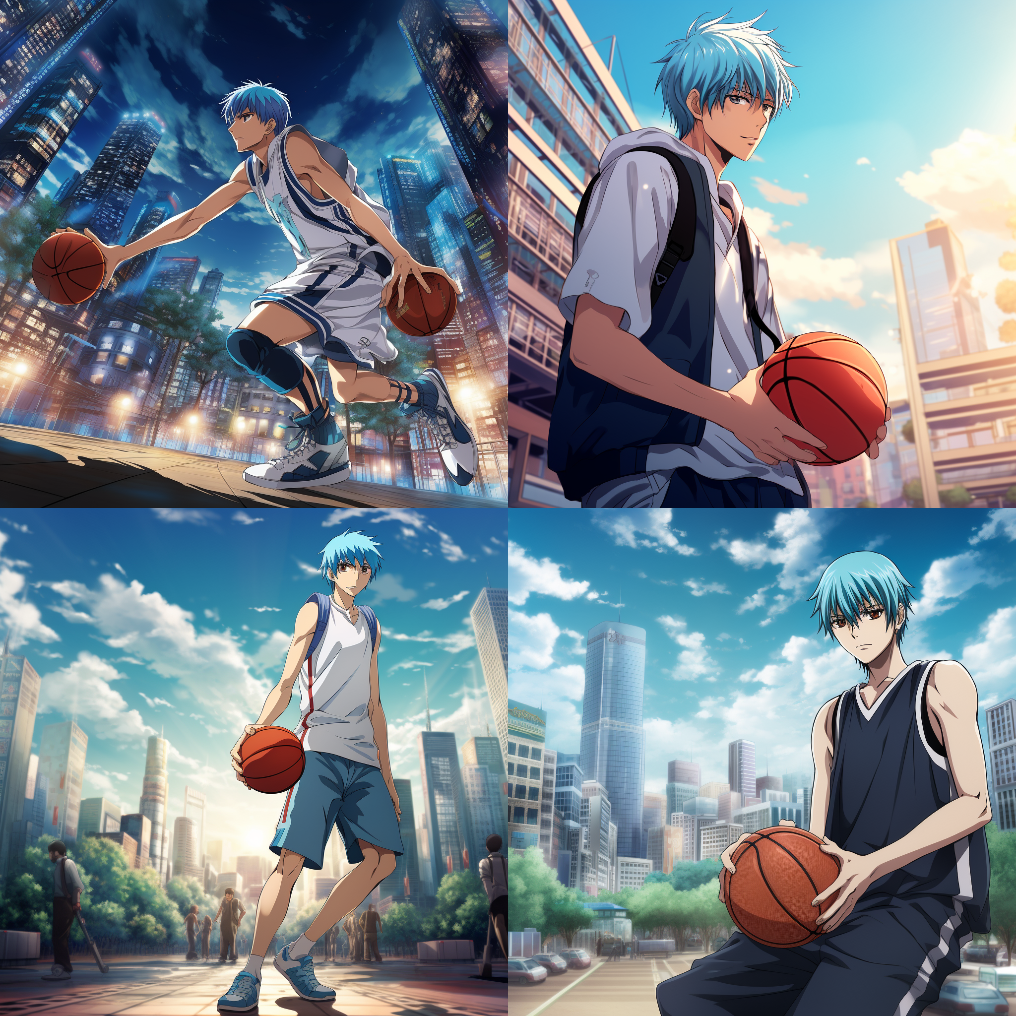 日本动漫《黑子的篮球》主角黑子哲也游玩新加坡，日漫风格。