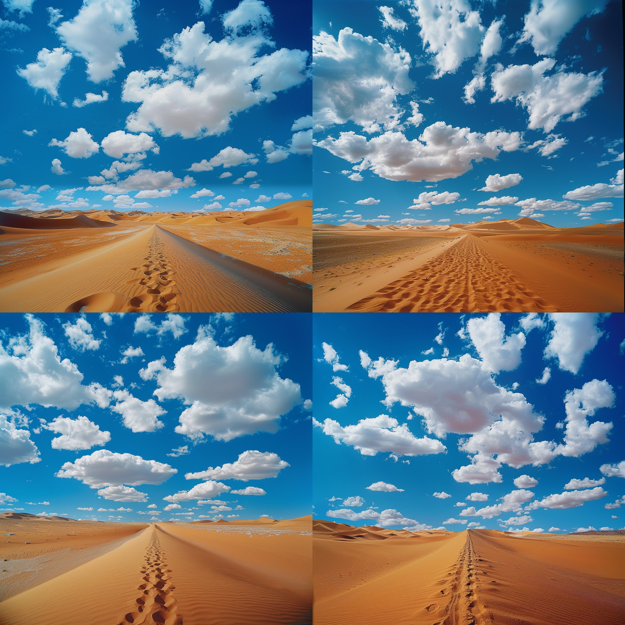 丝绸路，大场景，简约风格，色彩鲜明，透视，蓝天白云，广角镜头，自然光，舒缓走路，和谐，宁静。