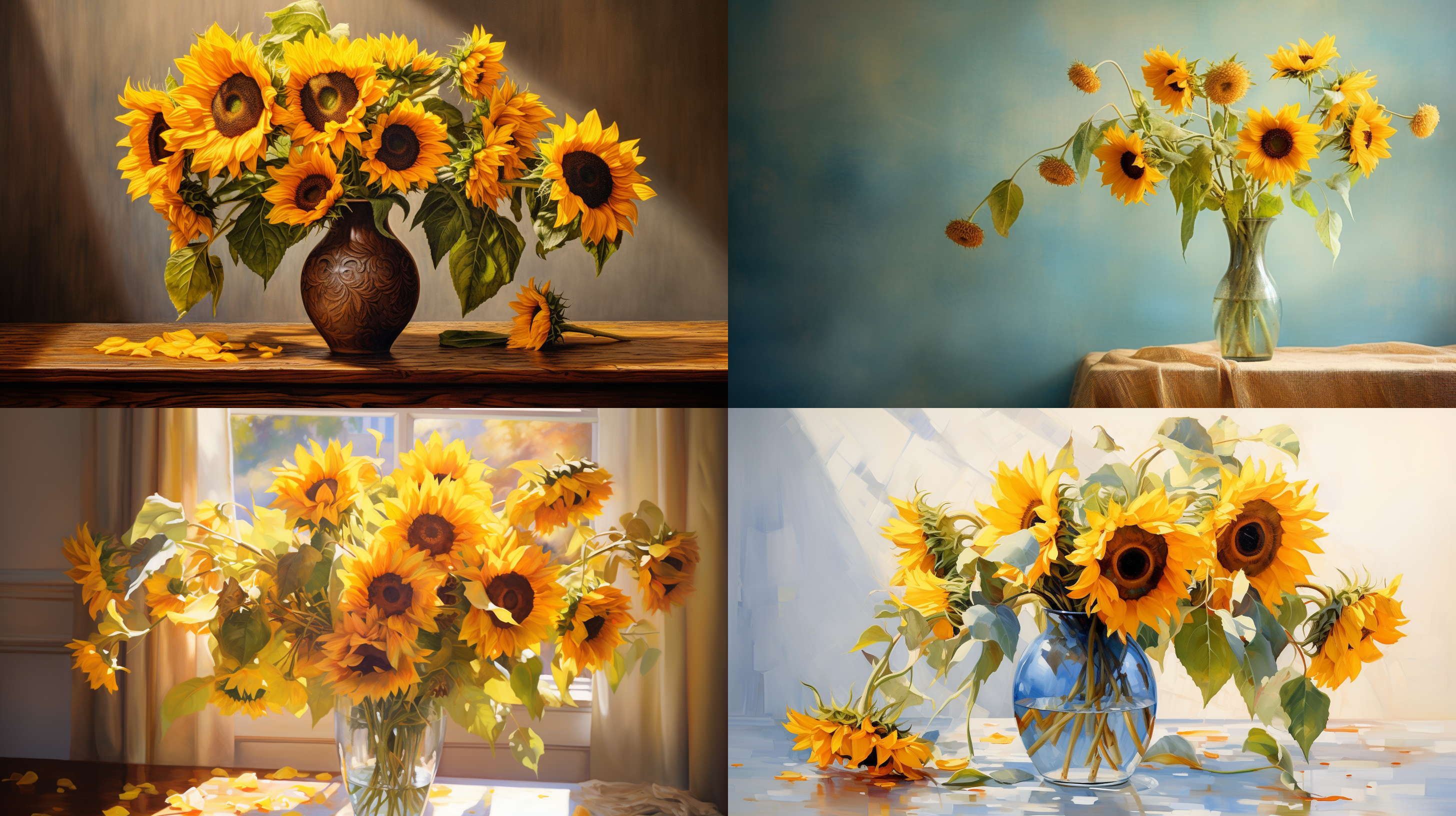 向日葵花束，阳光，花瓶