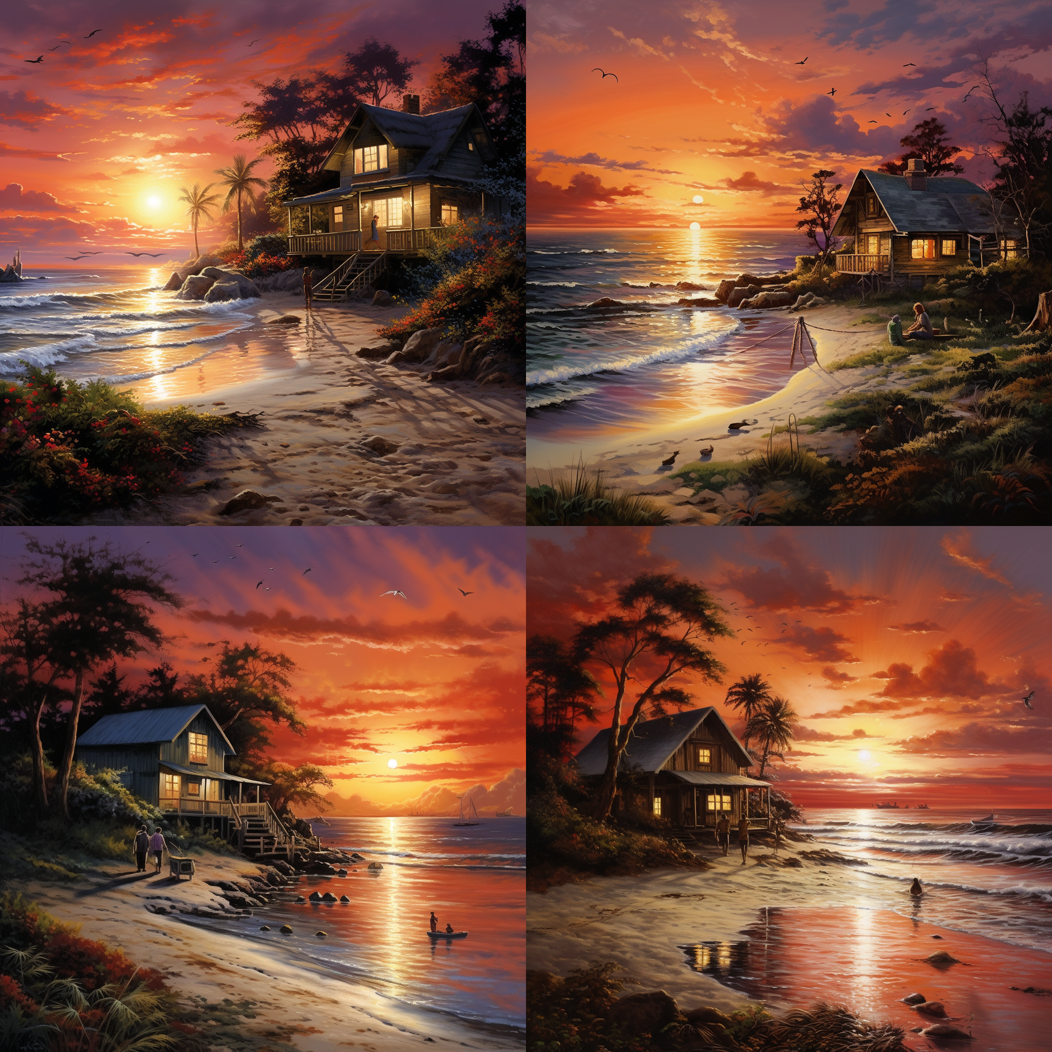 海边，小屋，陪伴，落日，晚霞