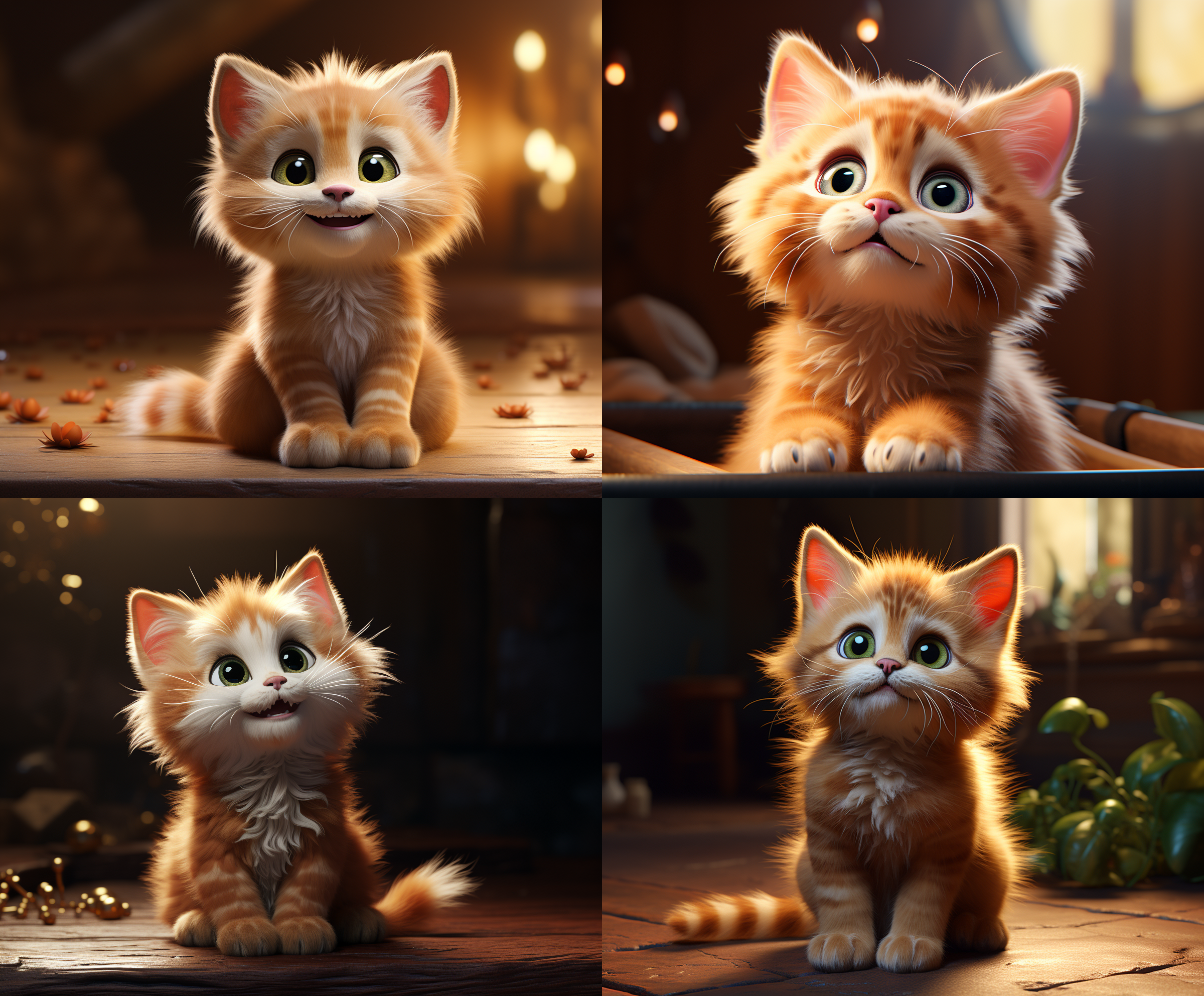 a little cat with 30 postures and expressions,disney style,8k, full hd, oc rendering, high detail