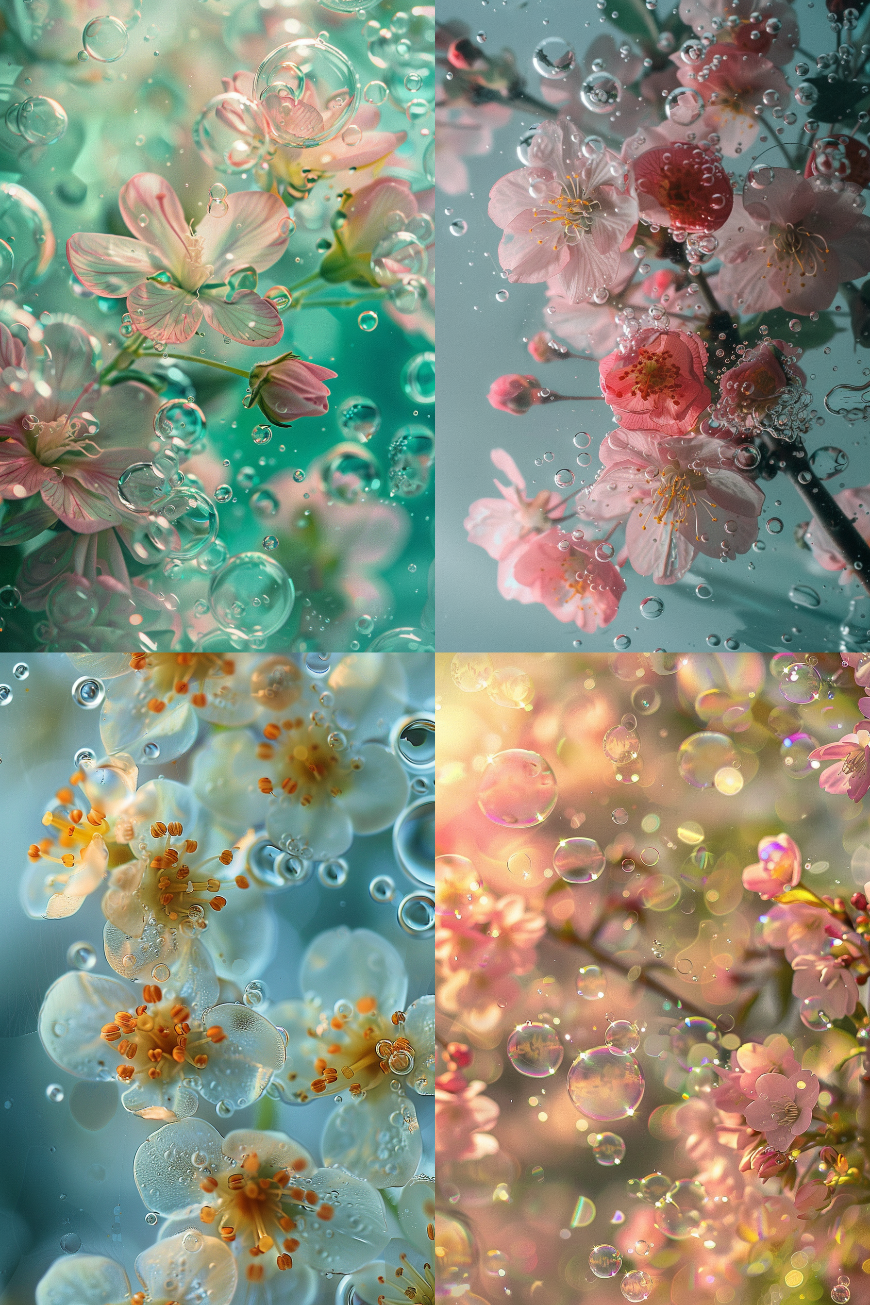 春天，气泡花，高清质感，玻璃质感