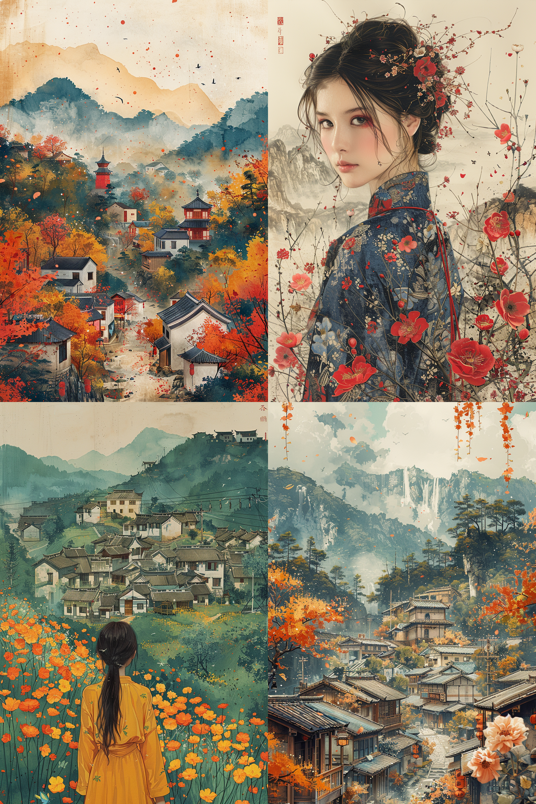 the rural revitalization poster, with the theme of the combination of urban and rural areas, highlights a sense of mutual integration, that is, the beauty of the city and the brilliance of the countryside