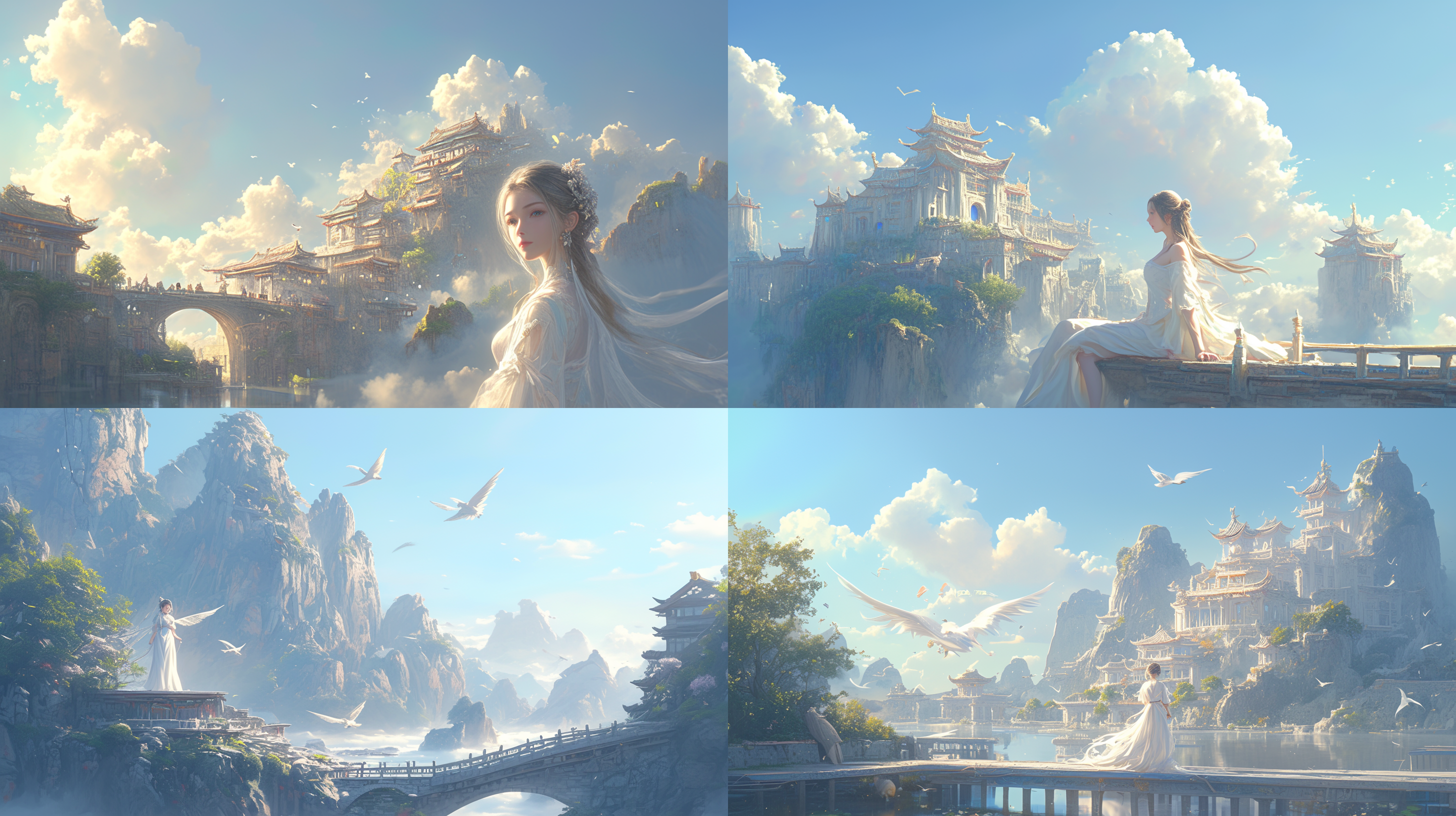 古老小镇全景，神秘氛围，古色古香，拱形构图，暗调，宽幅镜头，迷雾环境，古建筑，暖色调，静谧情感。