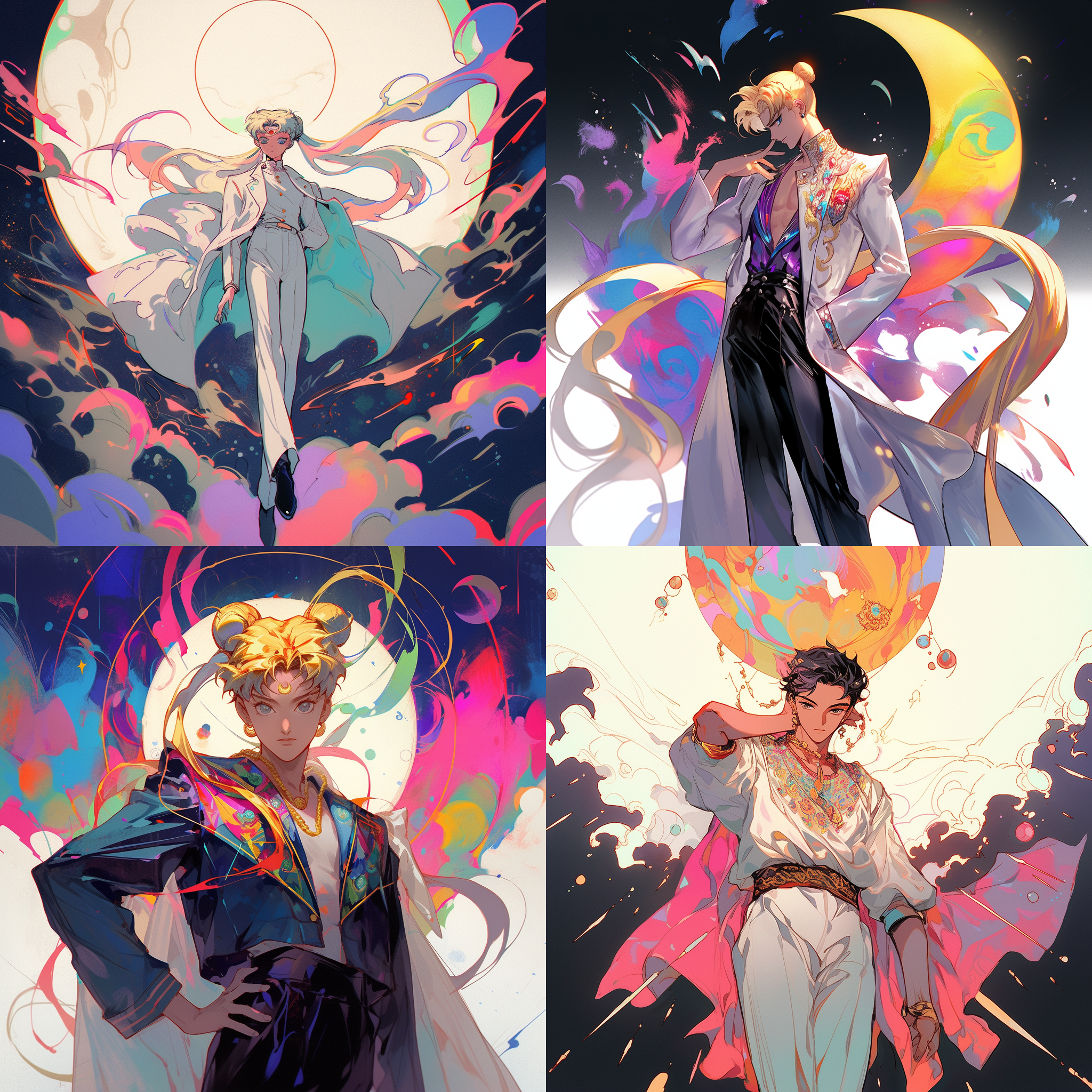 插画，赛璐璐，二次元，男生，全身，极乐世界，神圣，彩色，庄重，广角，仰视，神明，人物线条简单，中西合璧，帅气