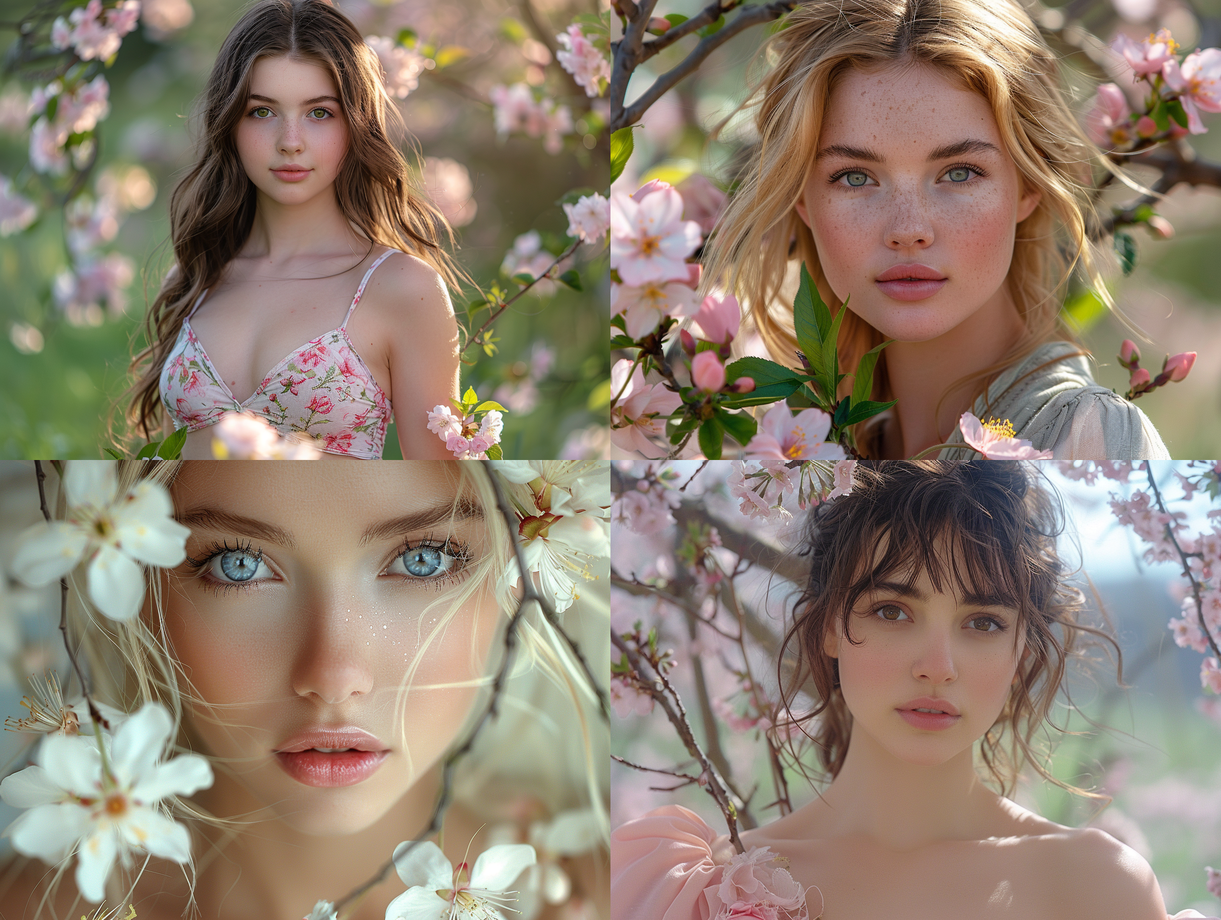 20岁女孩桃花树下眺望，手捧花，惨白皮肤，思念，凄美，期待，近景，特写，胸像，美到极致，户外场景，小森林，景深，大光圈，摄影质感，商业摄影，疯狂的细节，超高清，8k画质。
