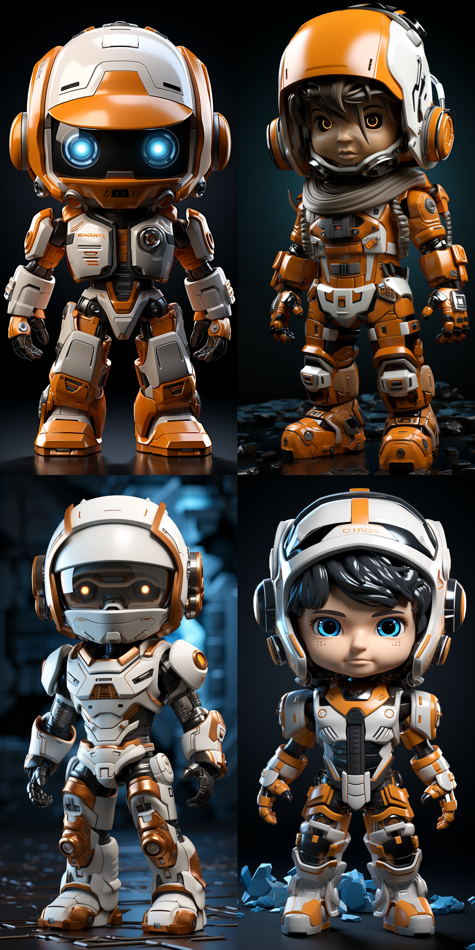 3d儿童机器人，游戏cg, teemo，动画cgi, 8k分辨率- w1024, bixbite，纯色背景，头像射灯的人形机器人，完整的详细身体，oculus quest 2, chell, pinterest渲染，全身;前视图，球形身体，灵感来自gaston anglade，可爱的设计，机械战士，赤壁，3d cgi