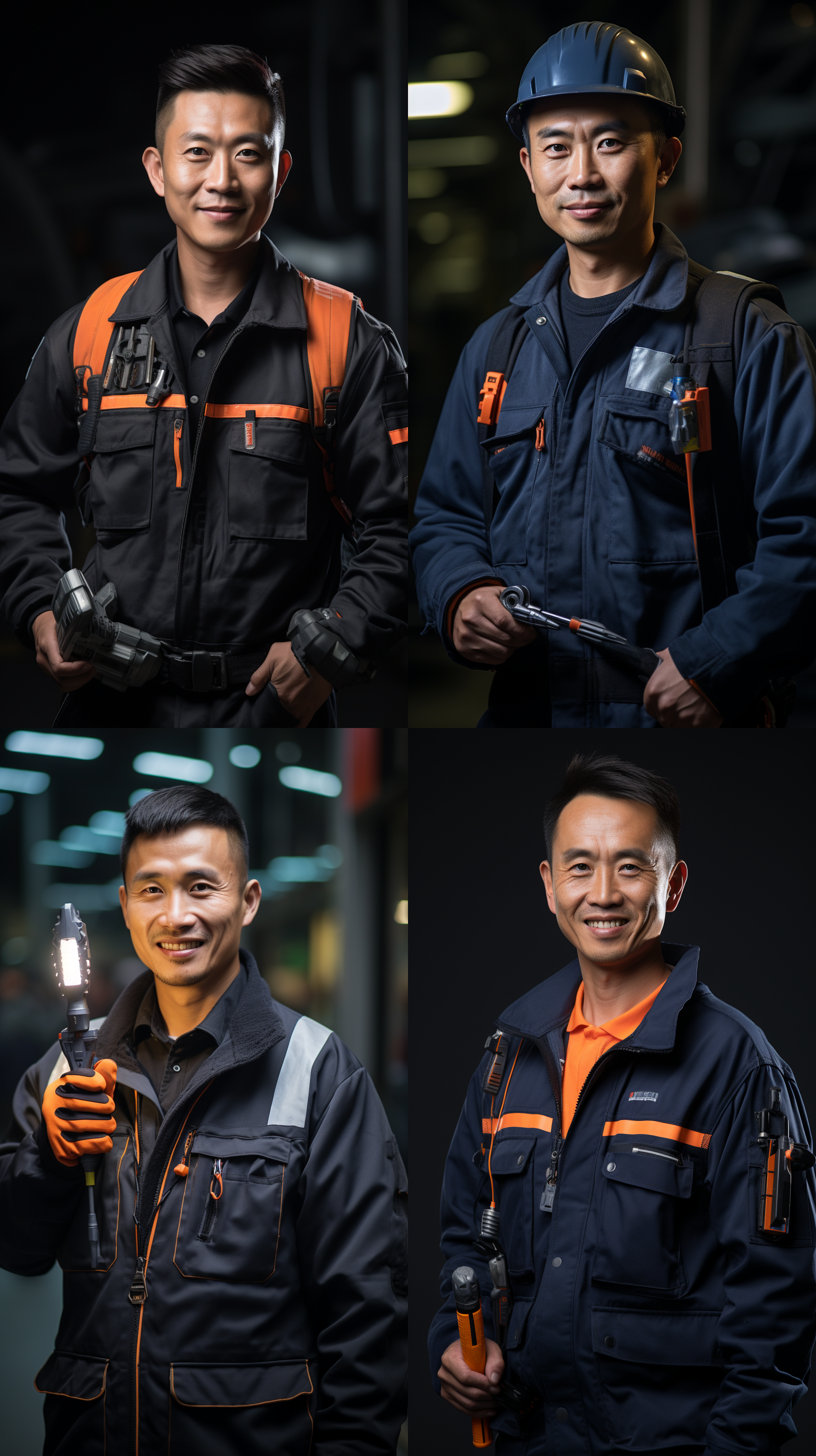 中国男性，维修工人，手拿螺丝刀，深色工作服，半身，高清滤镜，专业表情，白色背景，高细节，高清晰度，中焦镜头，工作状态，自信，工程设计，室内灯光