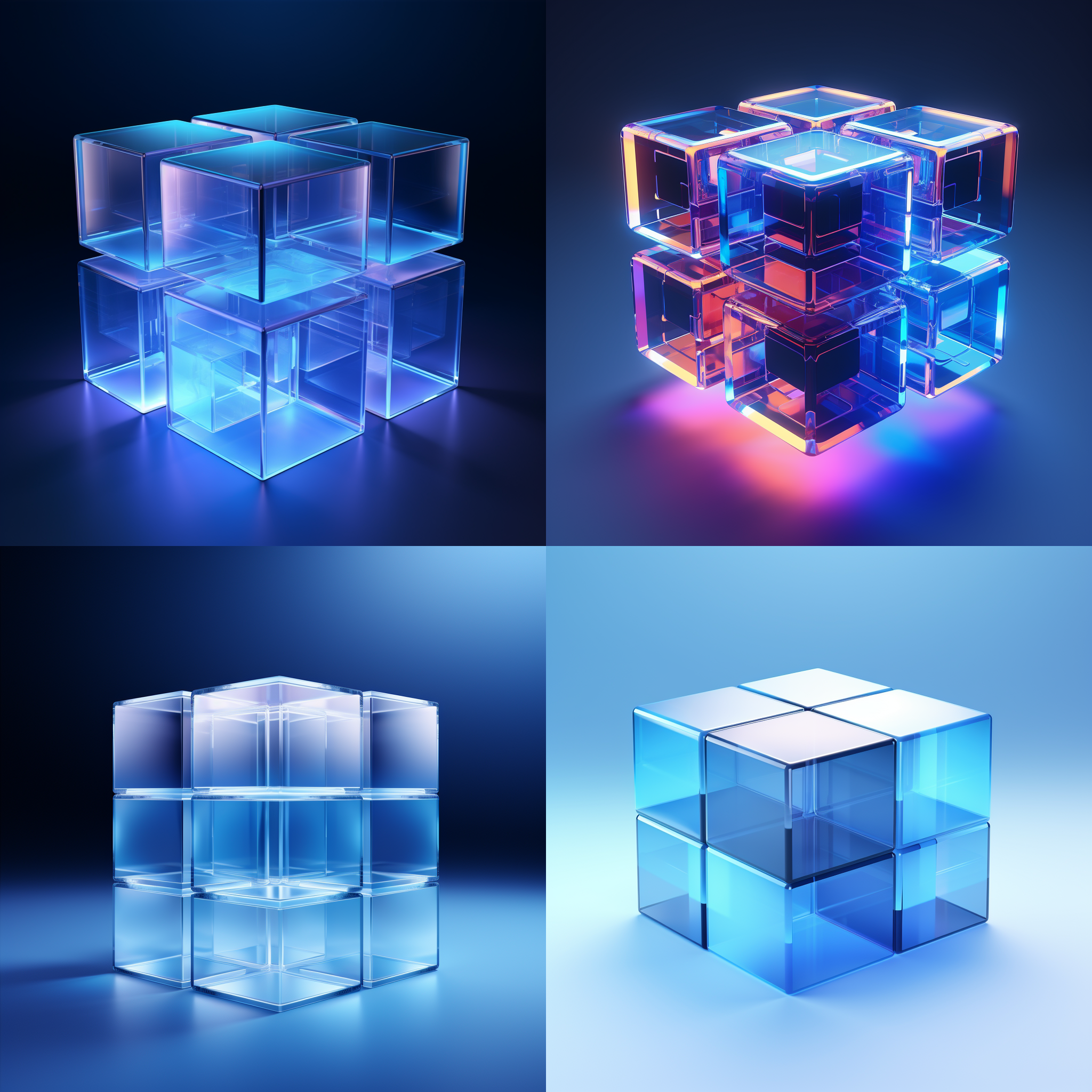 科技感魔方图标，毛玻璃材质，蓝色调，极简主义，抽象，立体3d，画面明亮，细节清晰，最好的画质，16k高清