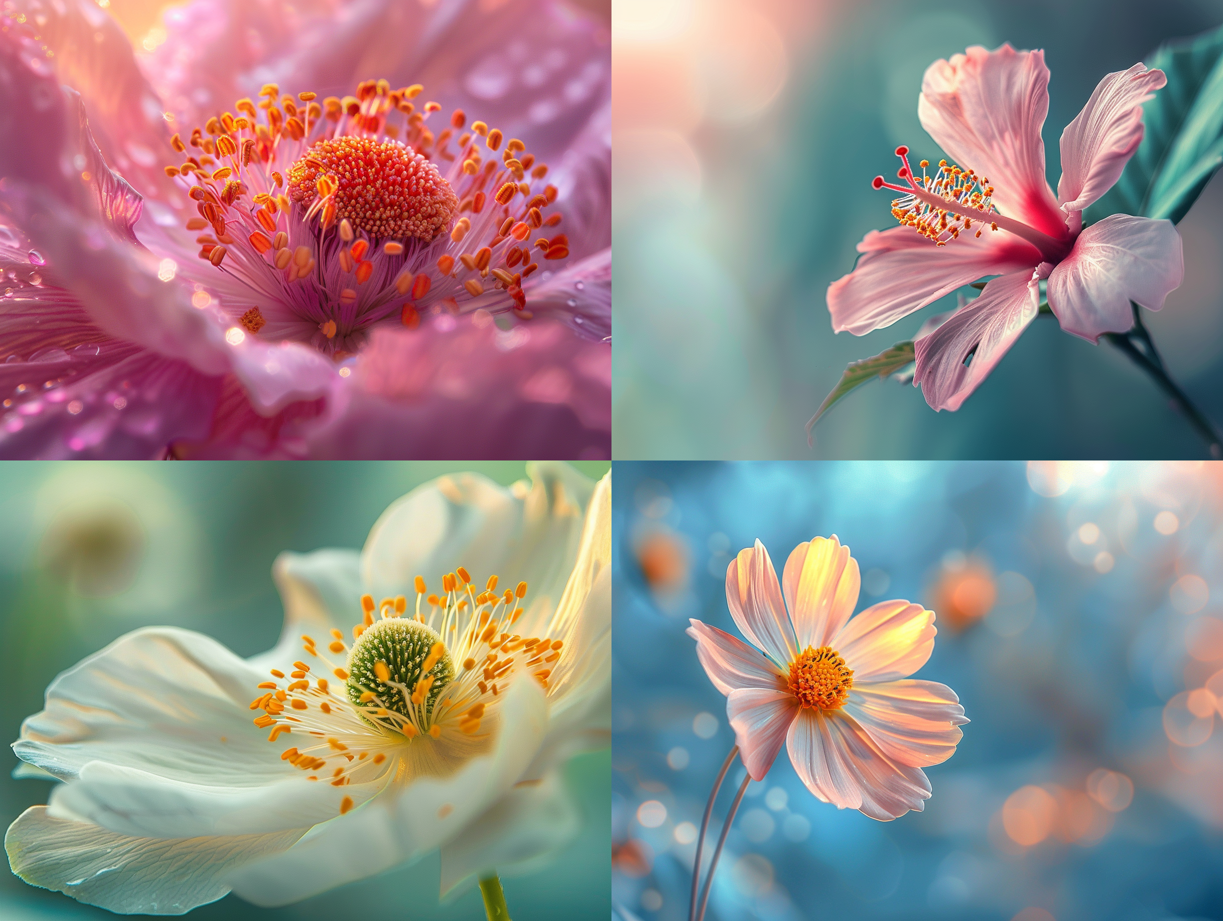 一朵盛开的花，细致纹理，微距拍摄，自然背景，明亮逆光，柔和色调，静态，美丽，细腻情感。