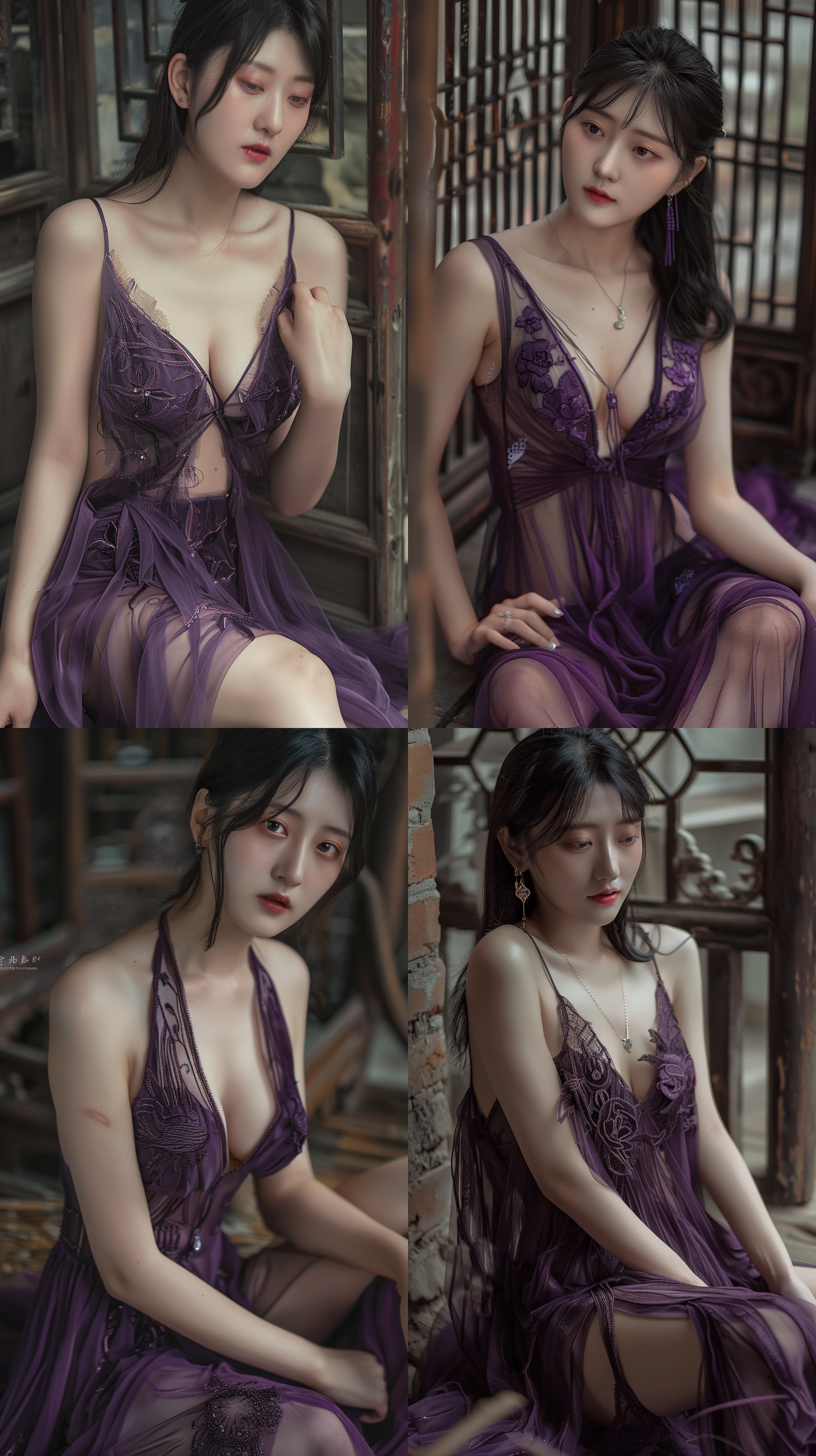 中国美女，身材丰满，蓝色深v礼服，写真风格，正面照，电影镜头。 - 虹3 - 外观9:16 - 放松 - 风格化0