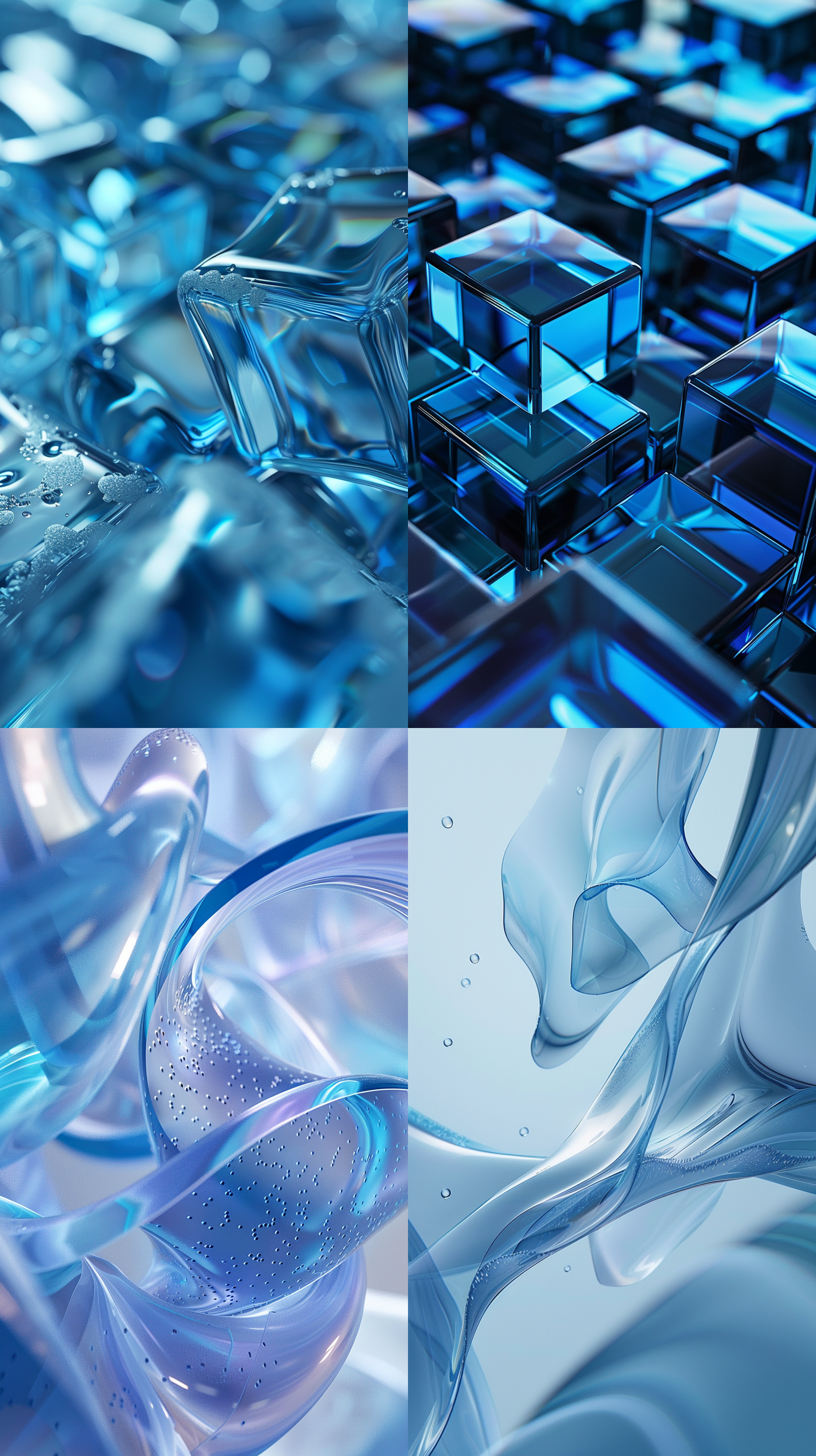 科技感魔方图标，毛玻璃材质，蓝色调，极简主义，抽象，立体3d，画面明亮，细节清晰，最好的画质，16k高清