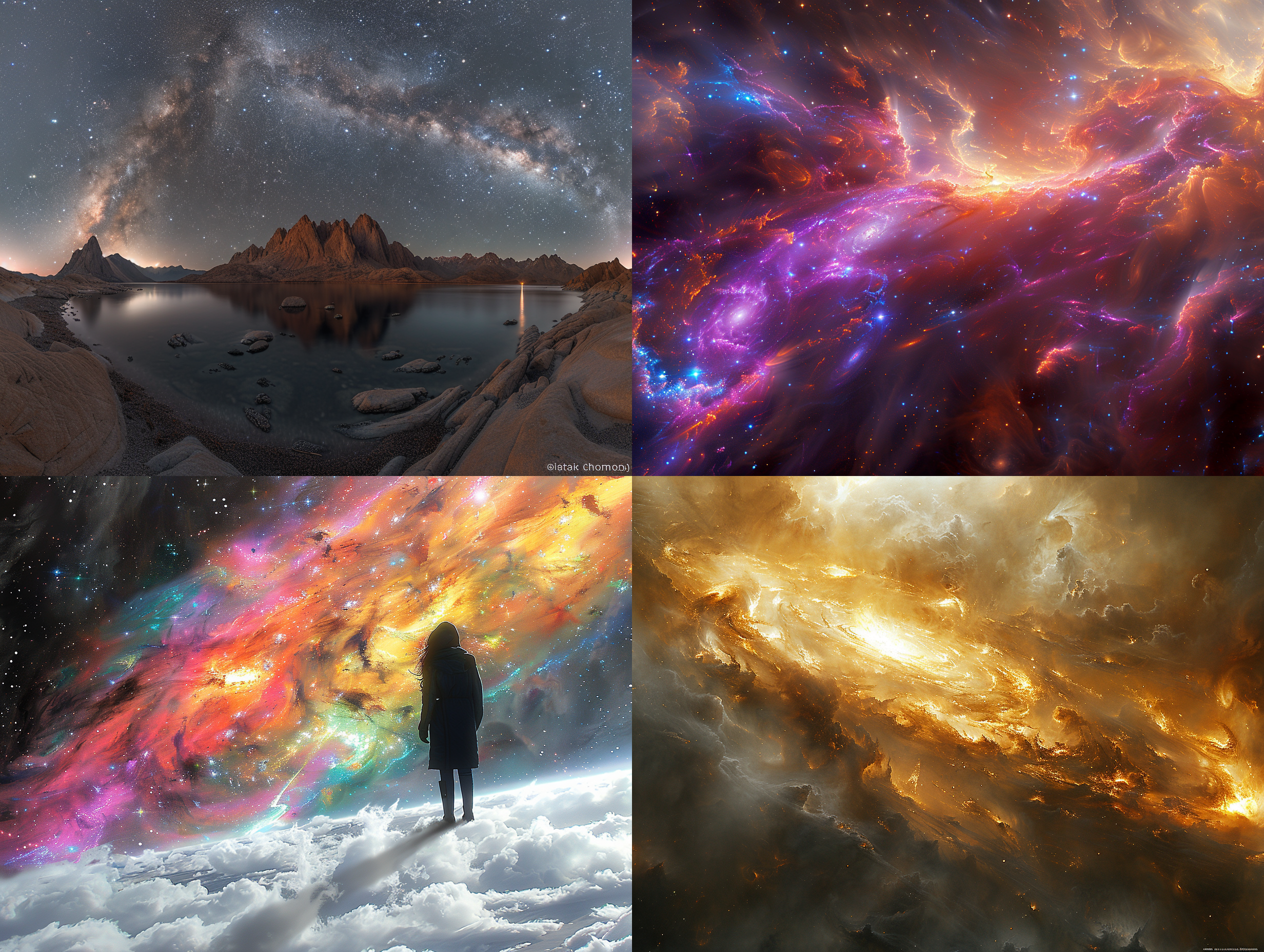 宇宙壮丽景观，苍穹深邃星空，巨大白洞辉映，璀璨光芒映衬，虚实交错，神秘莫测，科幻风格，超广角镜头，夜景模式，明亮灯光，仰视角度，震撼情感。