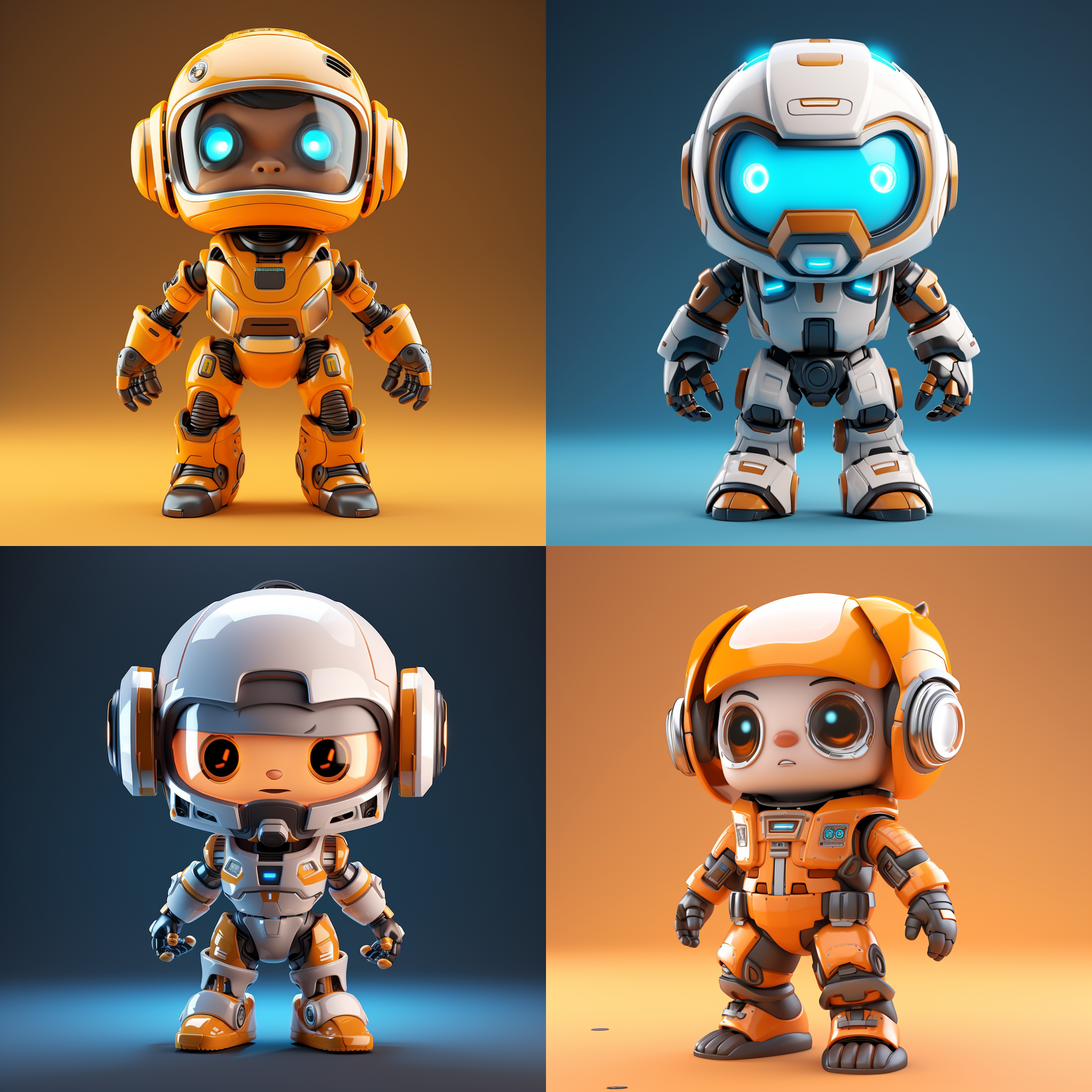 3d儿童机器人，游戏cg, teemo，动画cgi, 8k分辨率- w1024, bixbite，纯色背景，头像射灯的人形机器人，完整的详细身体，oculus quest 2, chell, pinterest渲染，全身;前视图，球形身体，灵感来自gaston anglade，可爱的设计，机械战士，赤壁，3d cgi.