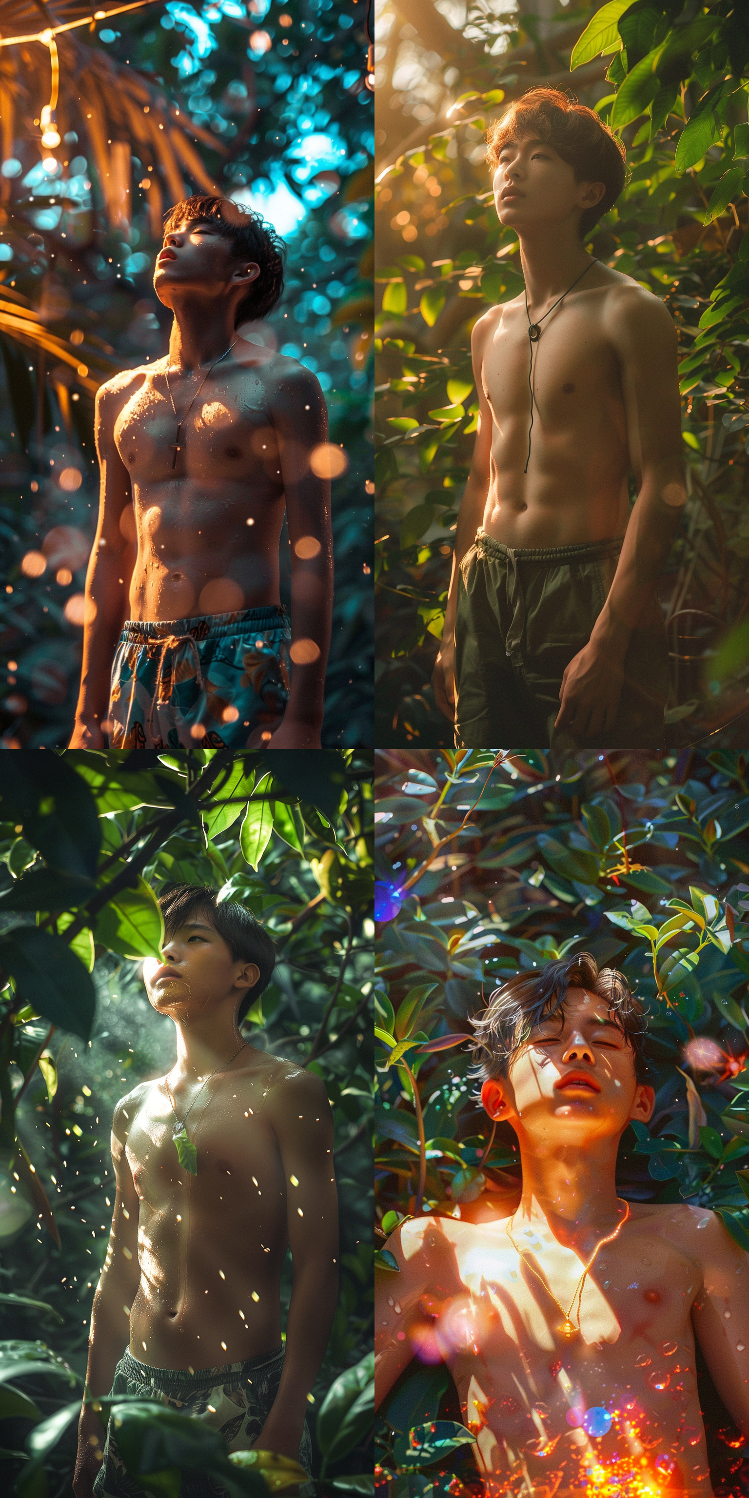 少年，短裤，腹肌，花园，亚洲面孔，亚洲明星般长相，五官好看，bright colors, bright lighting, frontal view, up photography, ultra fine, ultra clear, ultra high resolution, ultra high quality, ultra high definition,4k