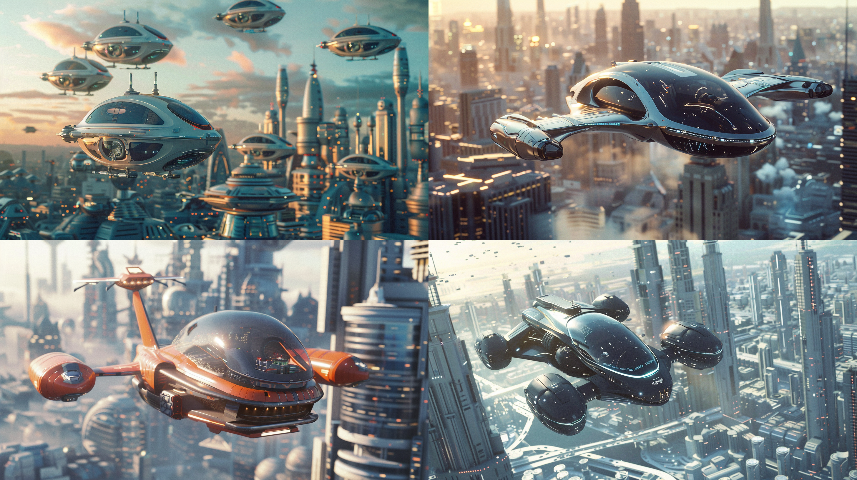 未来3d飞行汽车，未来城市背景，先进感，科学感，飞行汽车，最佳画质，3d, oc渲染