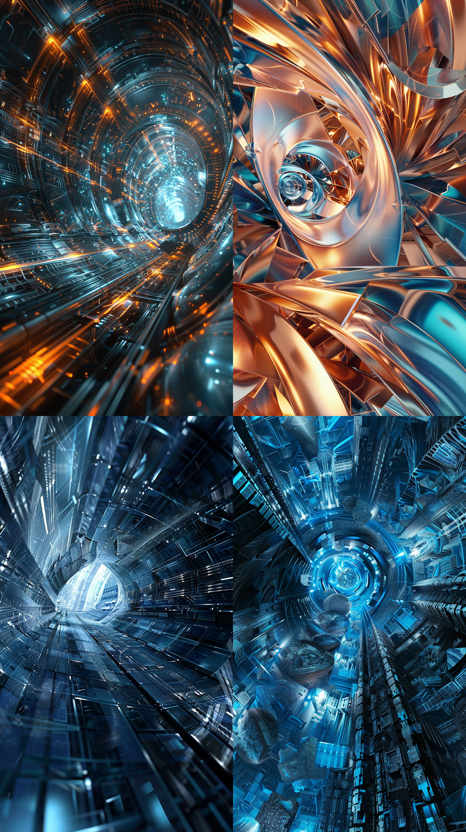 数字平面结构未来隧道，深天蓝色和青铜风格，未来抽象概念，未来3d，英特尔核心，空间立体声片段，倾斜移位摄影，未来色波，高清。